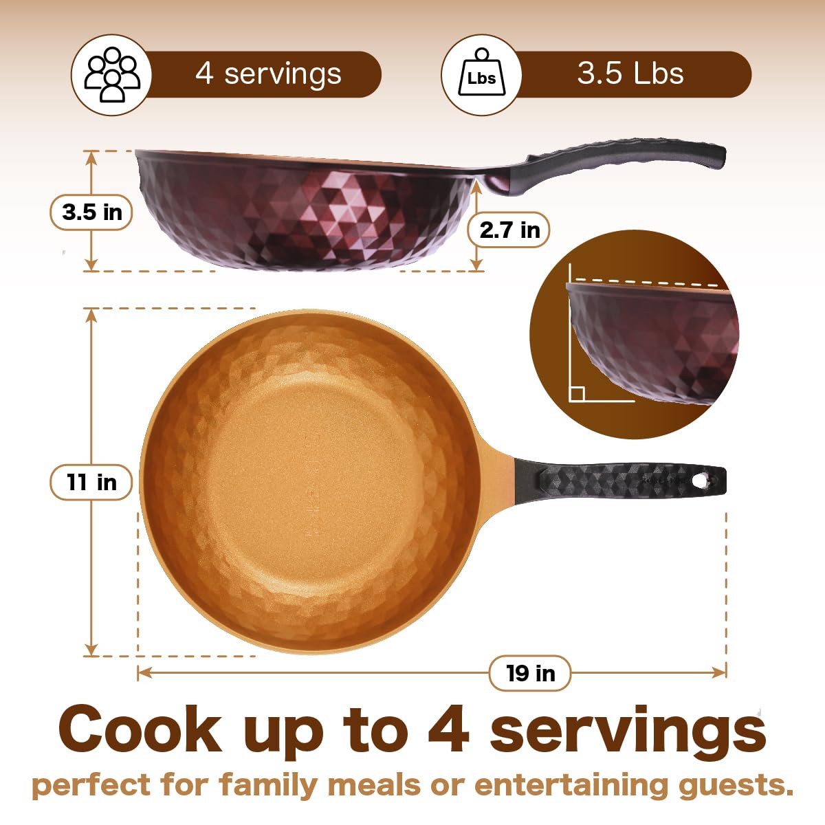 Premium Diamond X Non Stick Wok Pan with Lid - 11