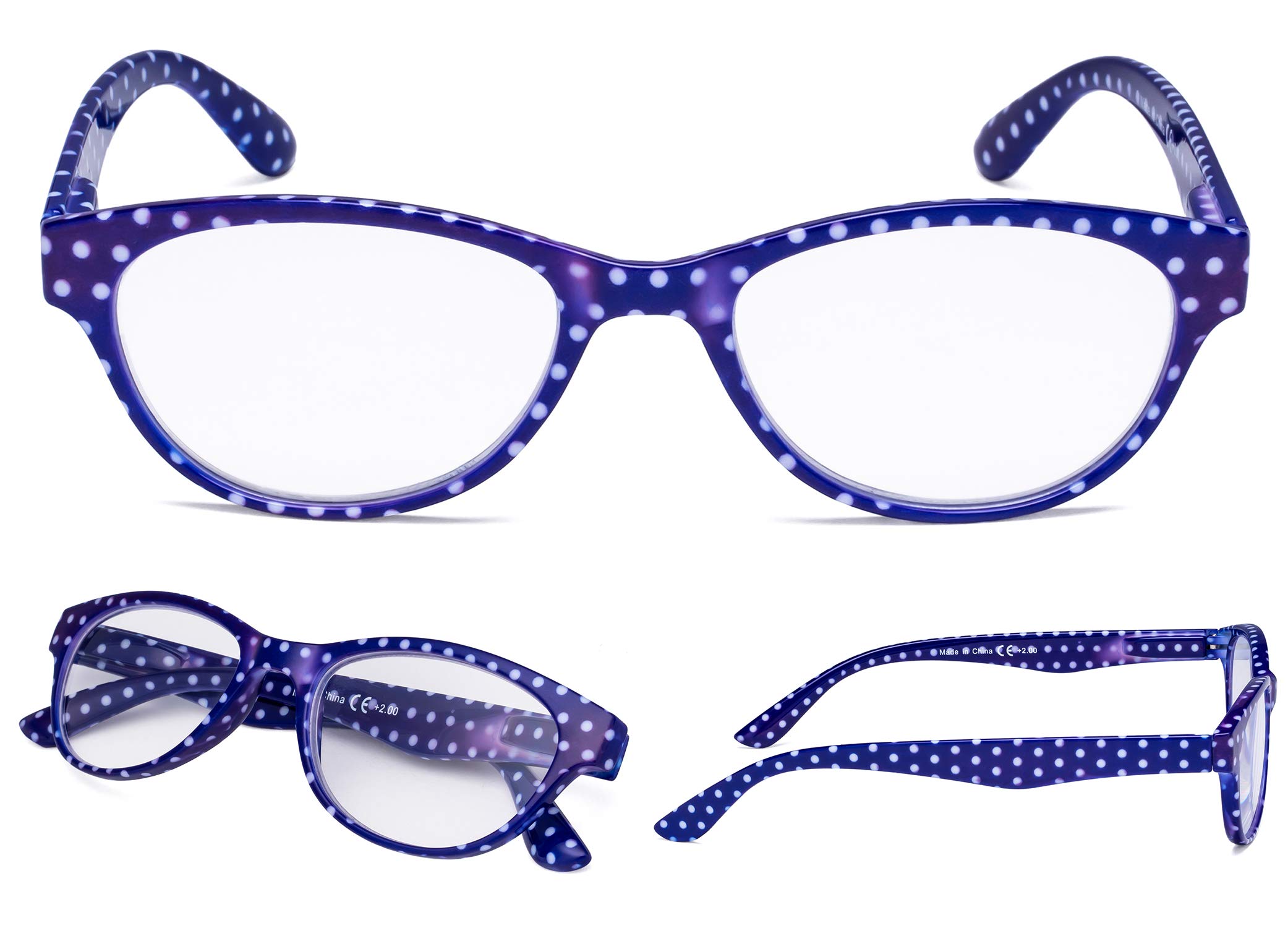4 Pack Women's Reading Glasses - Stylish Polka Dot Cat Eye Design for Presbyopia & Fashion - Perfect for Reading, Working, and Daily Use