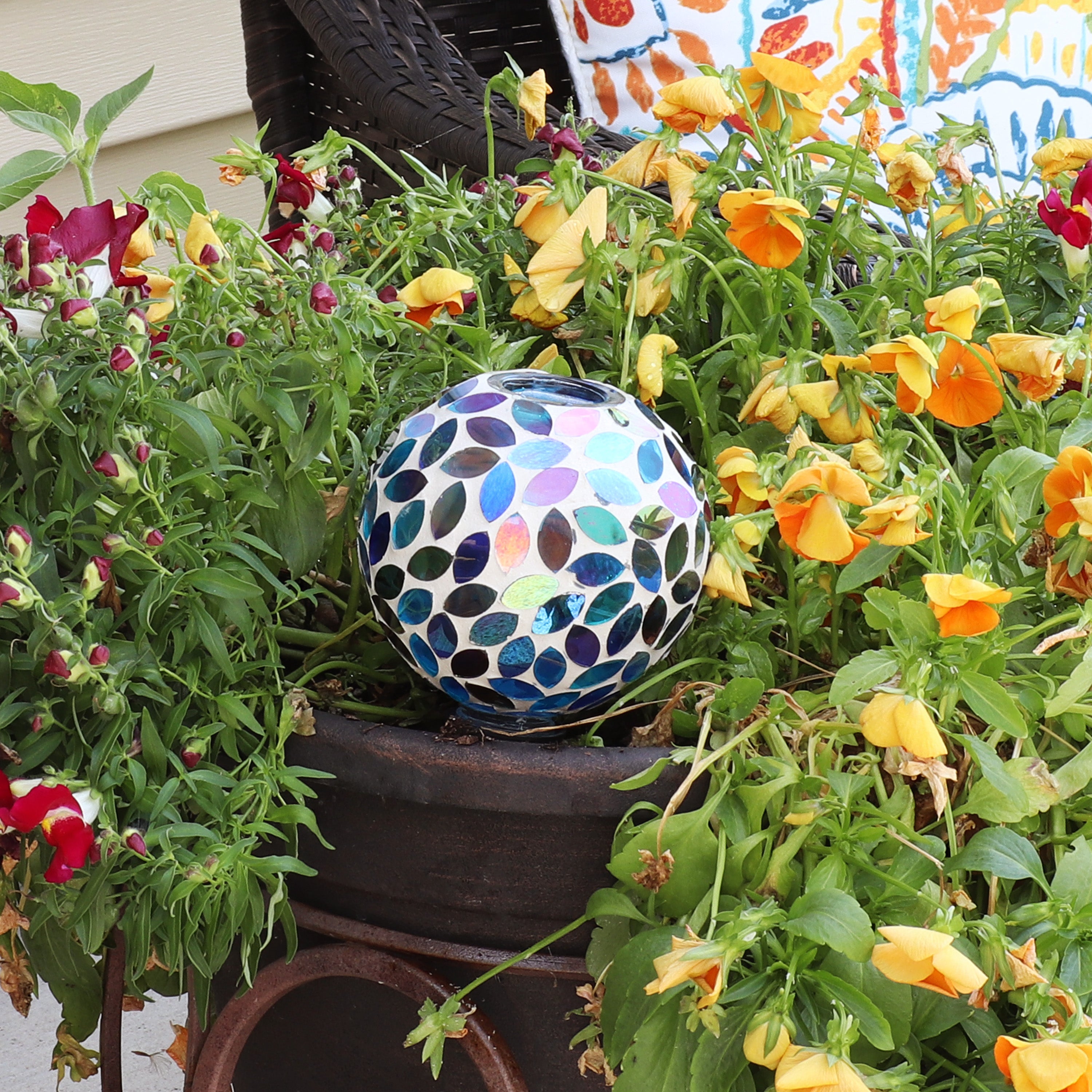 Sunnydaze Decorative Mosaic Glass Plant Watering Globe with Clay Spike - Self-Watering System for Indoor & Outdoor Potted Plants, Flowers, Herbs - Perfect for Vacation Care & Home Garden Decor