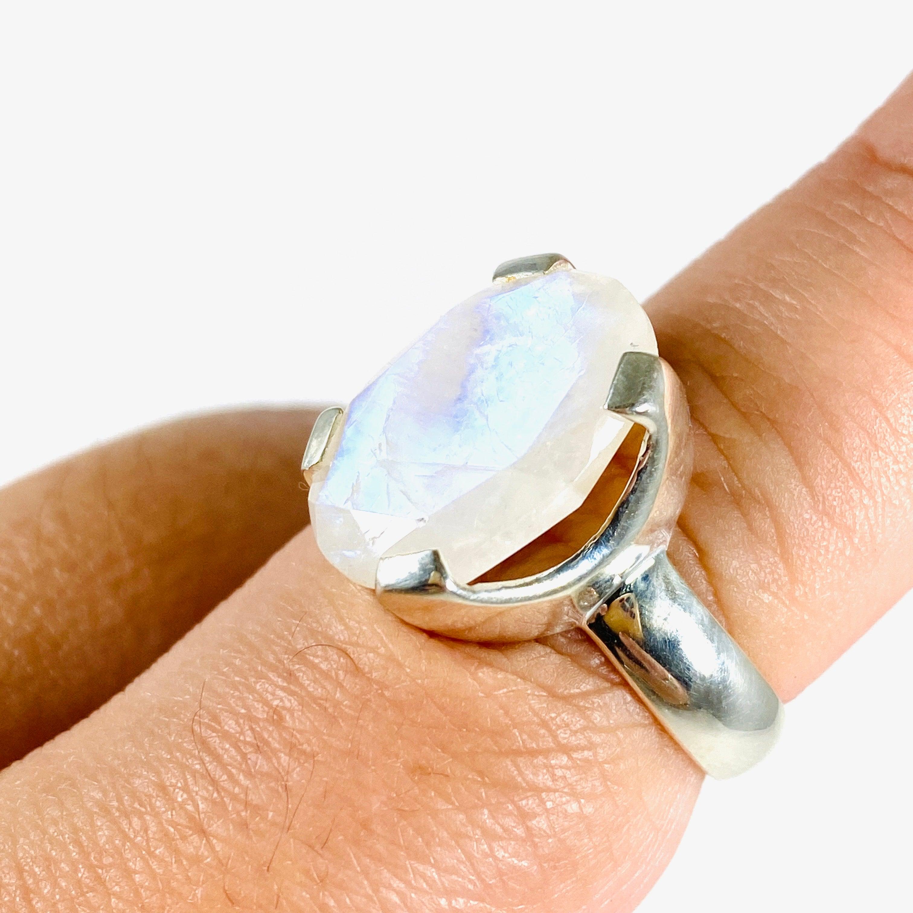 Moonstone Oval Faceted Ring Size 9 - KRGJ3013 | Elegant Silver Jewelry for Women, Perfect for Weddings, Parties & Everyday Wear