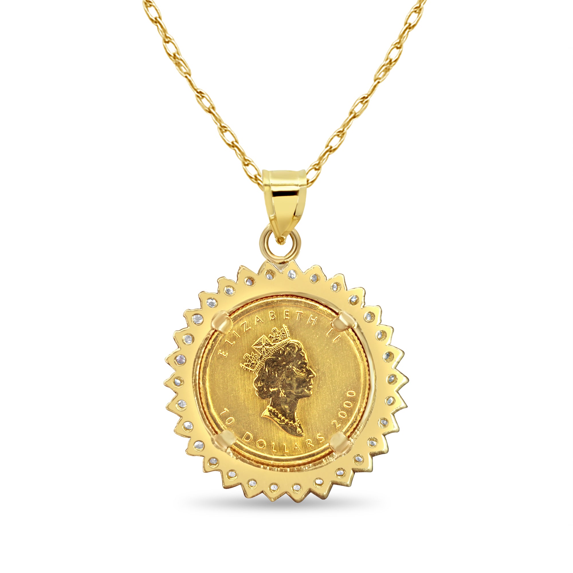 1/4 oz Fine Gold Canadian Maple Leaf Diamond Coin Necklace - Elegant Jewelry Gift for Women, Perfect for Anniversaries, Birthdays & Special Occasions