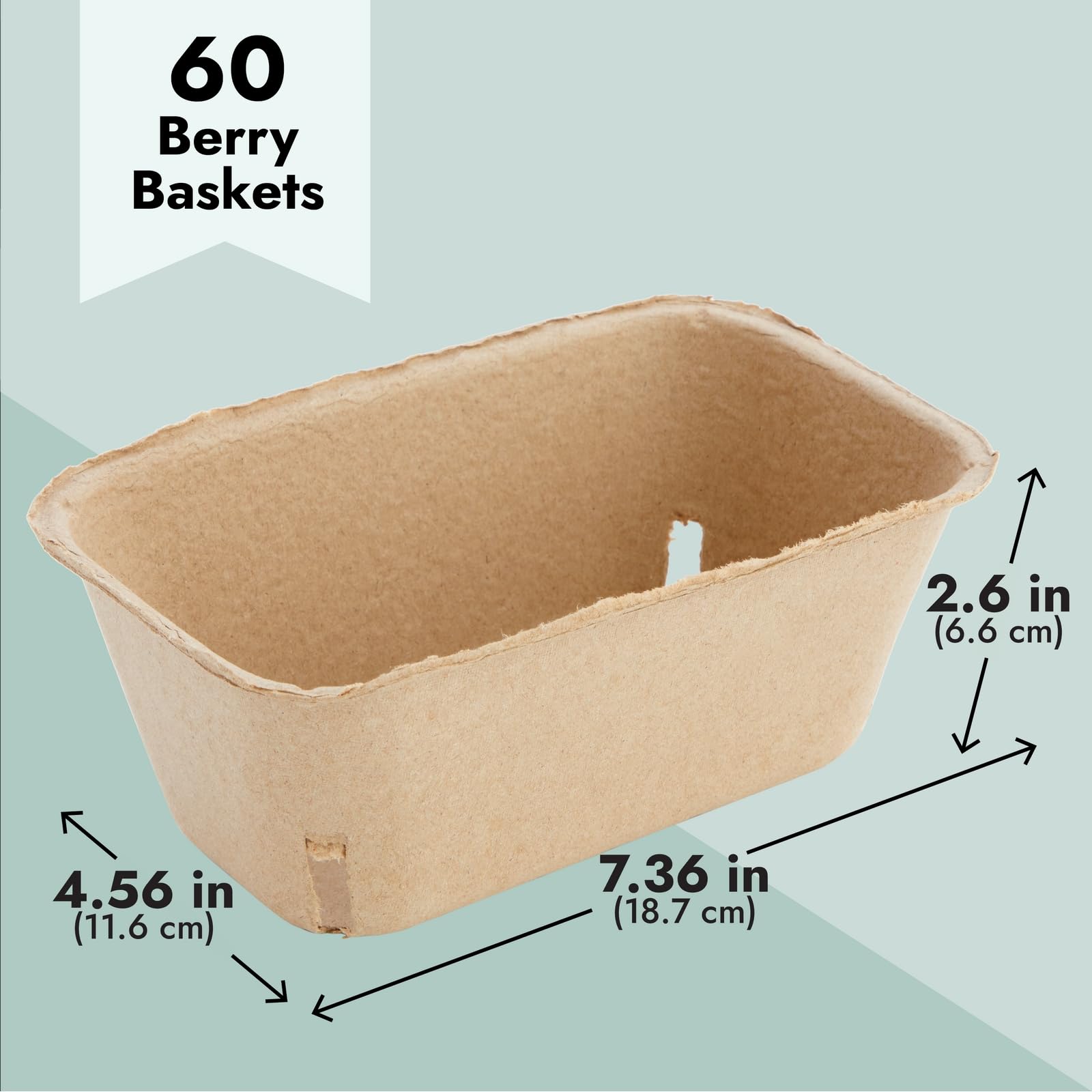 Juvale 60-Pack 1 Pint Berry Baskets - 7.36 x 4.56 x 2.6 Inch Eco-Friendly Pulp Fiber Fruit Containers for Farmers Market, Grocery Stores & Home Produce Storage | Perfect for Strawberries, Blueberries & Fresh Fruit Display