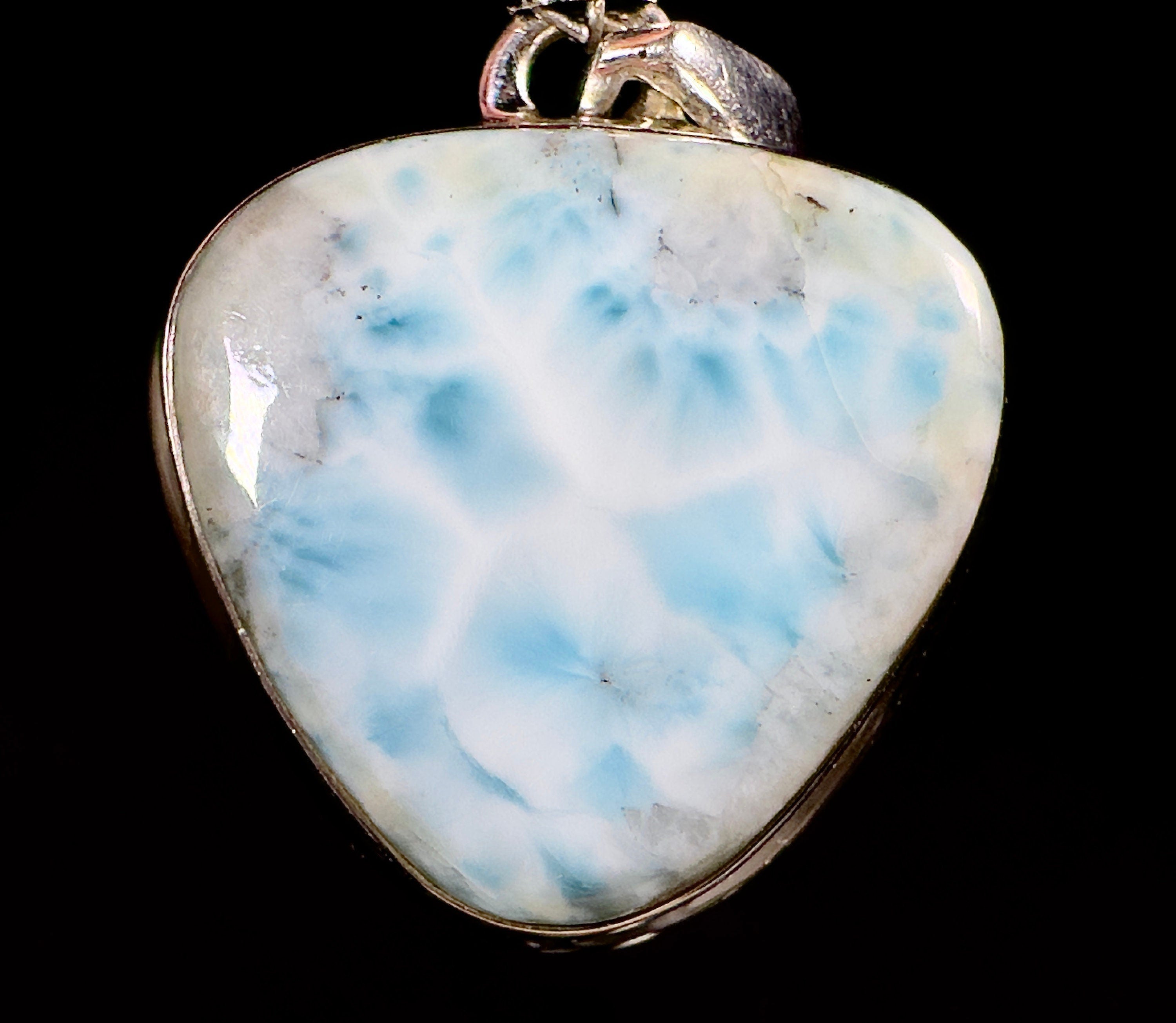 LARIMAR Crystal Pendant Necklace - Sterling Silver Triangle Healing Stone Jewelry - Handmade Spiritual Gift for Women - Perfect for Meditation, Yoga & Energy Healing