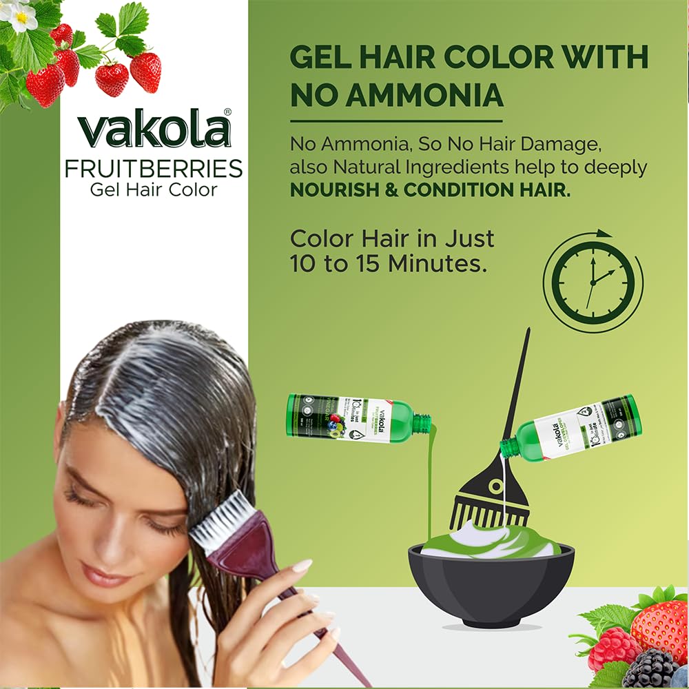 Vakola Natural Black Long Lasting Fruitberries Hair Color Gel with Vinegar Extract - Professional Hair Dye for Men & Women (100ml x 2 Pack: Black Gel + Developer) - Perfect for At-Home Hair Coloring & Salon-Quality Results