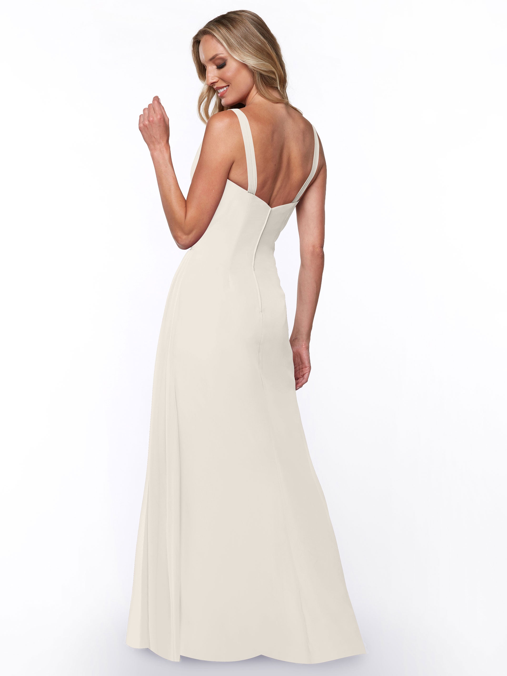 Elegant 80030 Chiffon Sheath Bridesmaid Dress with Ruching V-Neck Bodice - Perfect for Weddings, Formal Events & Special Occasions