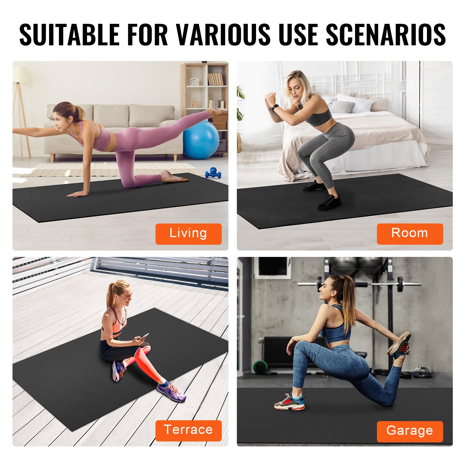 VEVOR Extra Large Non-Slip High Density Yoga Mat for Home Workouts - Premium Exercise Mat for Men & Women with Carry Bag & Strap - Ideal for Yoga, Pilates, Gym & Floor Exercises