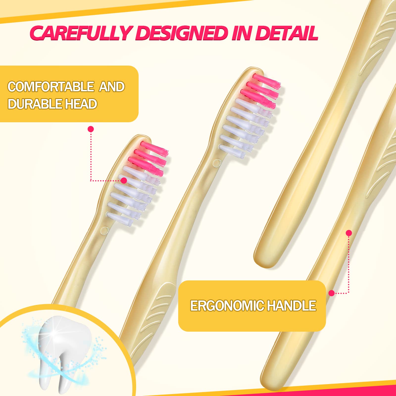 500 Pack Disposable Toothbrushes Individually Wrapped - Soft Bristle Travel Toothbrush Bulk Set for Adults - Oral Hygiene, Dental Care, Camping, Hotels, Guest Rooms (Yellow) | Perfect for Travel, Emergency Kits & Hospitality Use