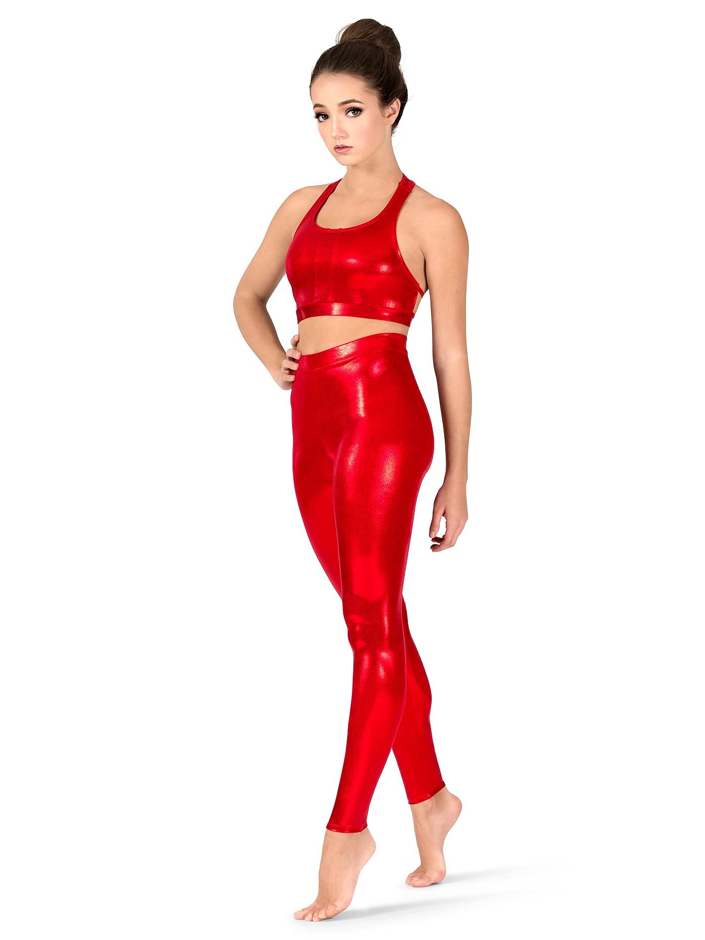Double Platinum Women's Metallic Dance Leggings - High Waisted Shiny Yoga Pants for Workout, Performance & Night Out