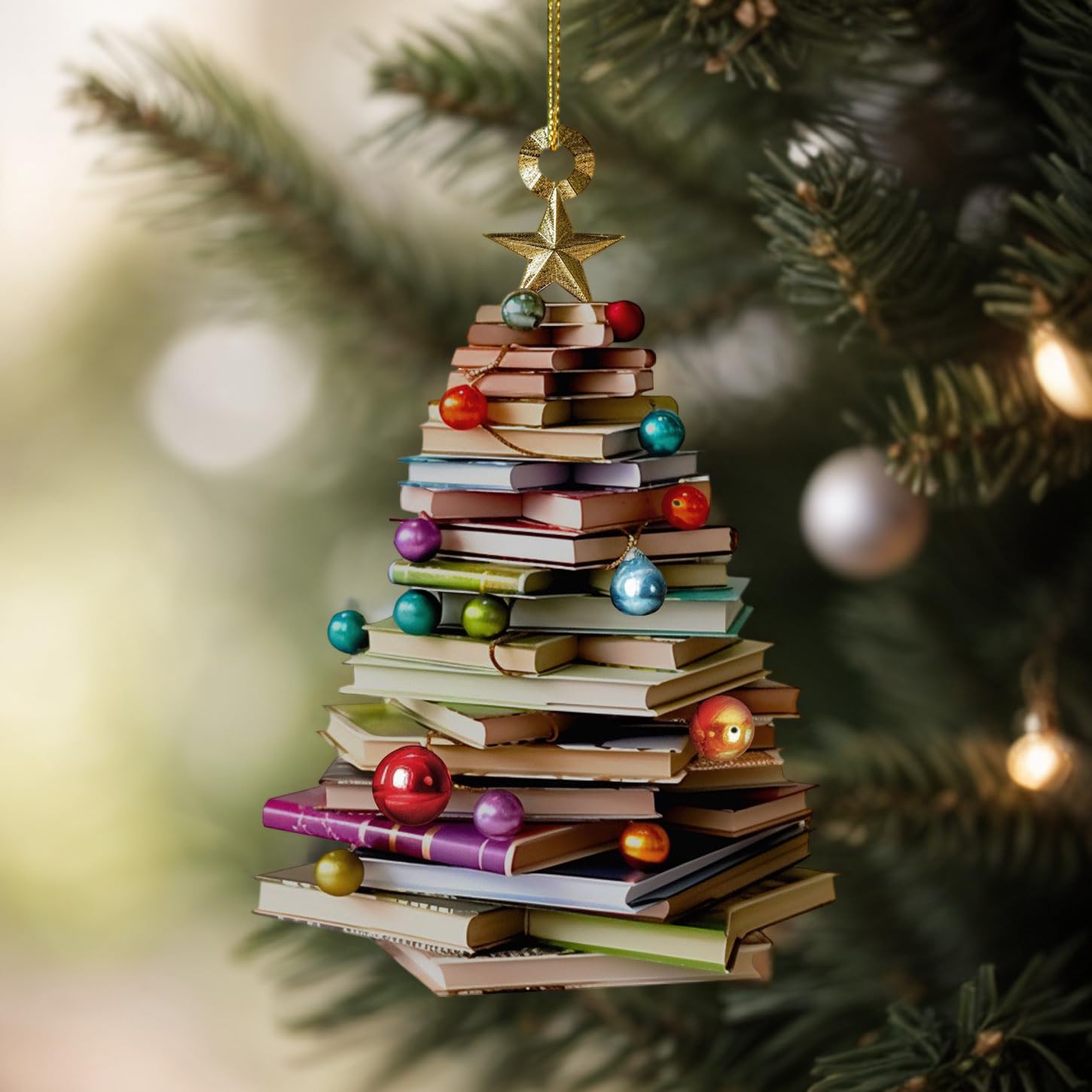 2 Pack Flat Book-Shaped Christmas Tree Ornaments - 5 Inch 2D Reading Book Decor for Book Lovers, Librarians & Bookstores - Perfect Holiday Gift for Readers, Book Clubs & Library-Themed Decor