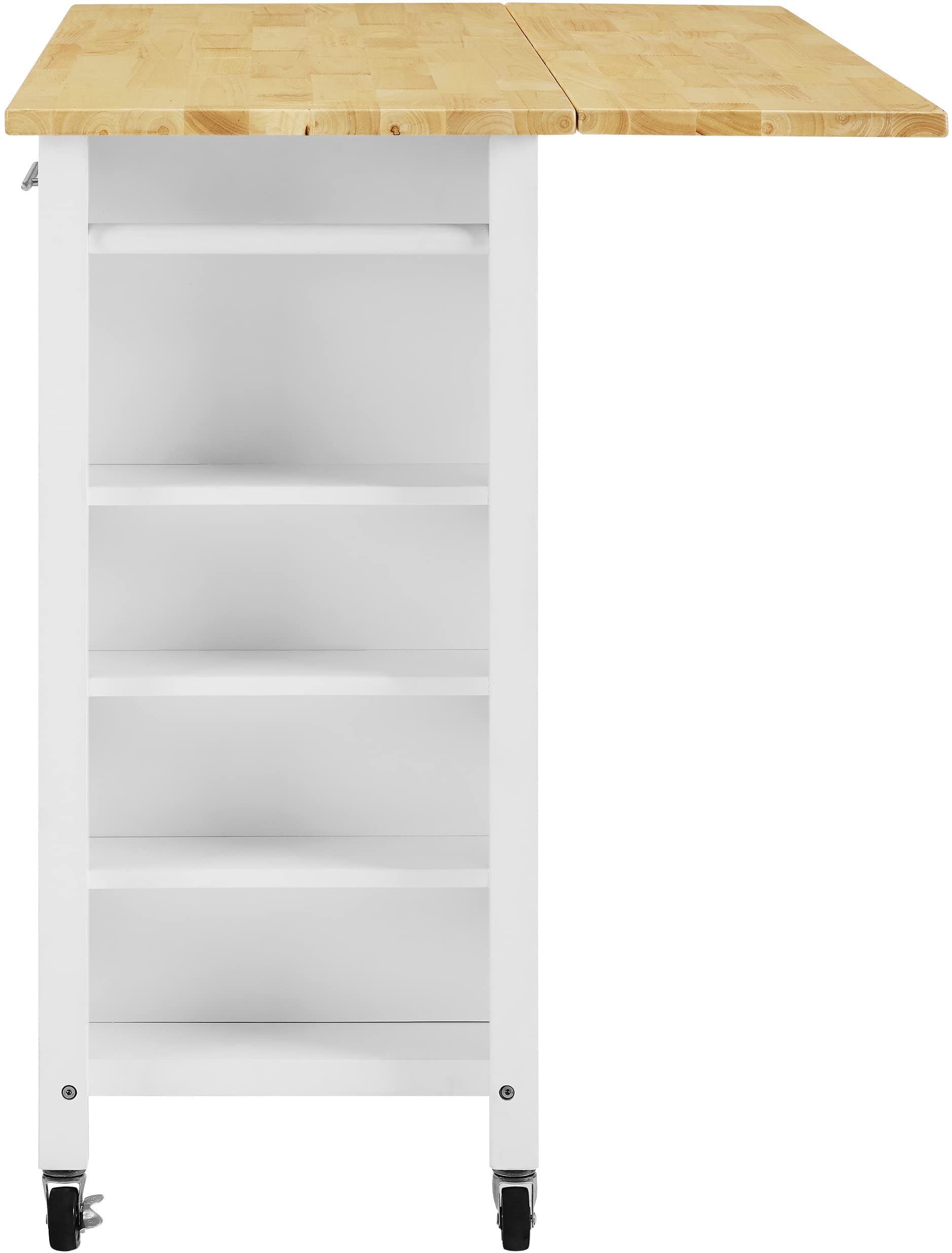 Crosley Savannah White Wood Top Drop Leaf Rolling Kitchen Island Cart with Spice Rack & Shelves - Perfect for Small Kitchens, Dining Rooms & Entertaining Spaces