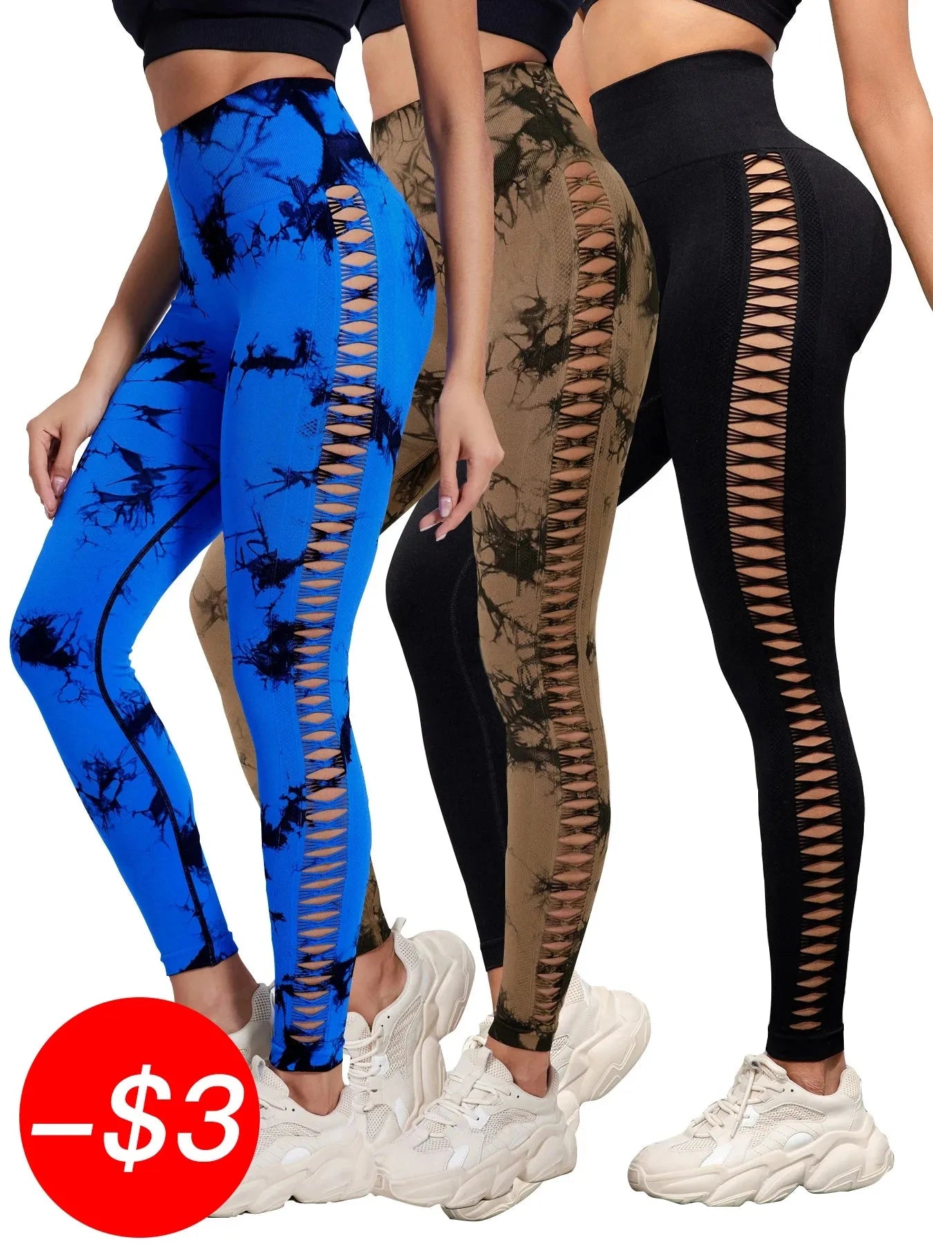 Women's Tie Dye Hollow Out Yoga Pants - Push Up High Waisted Workout Leggings for Gym, Running & Fitness - Sexy Black Mesh Elastic Skinny Pants | Perfect for Yoga, Pilates & Lounge Wear