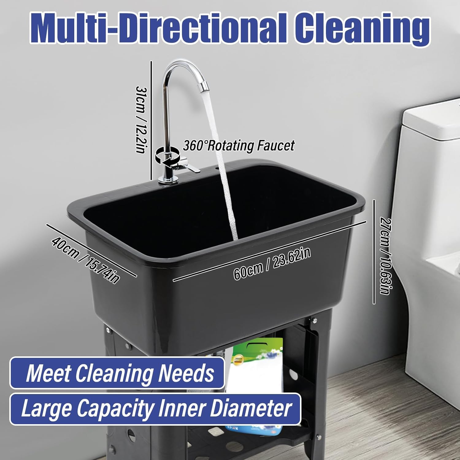 Freestanding Laundry Sink with Washboard - Plastic Utility Tub for Garage, Basement & Garden Use