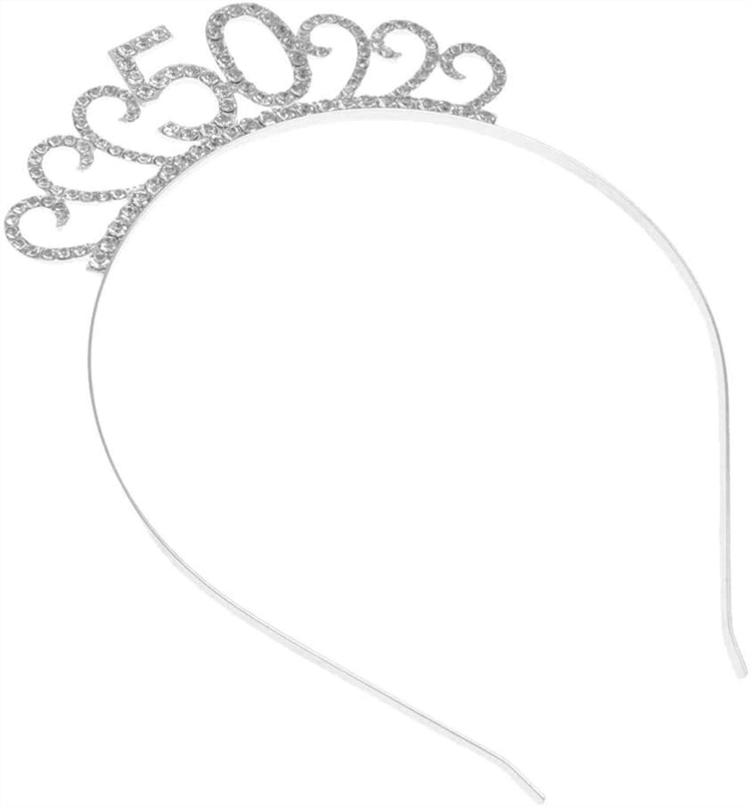 Auoeer Crystal 50th Birthday Tiara Crown for Women - Elegant Queen Headband Hair Accessory for Birthday Parties & Special Occasions (Size 2)