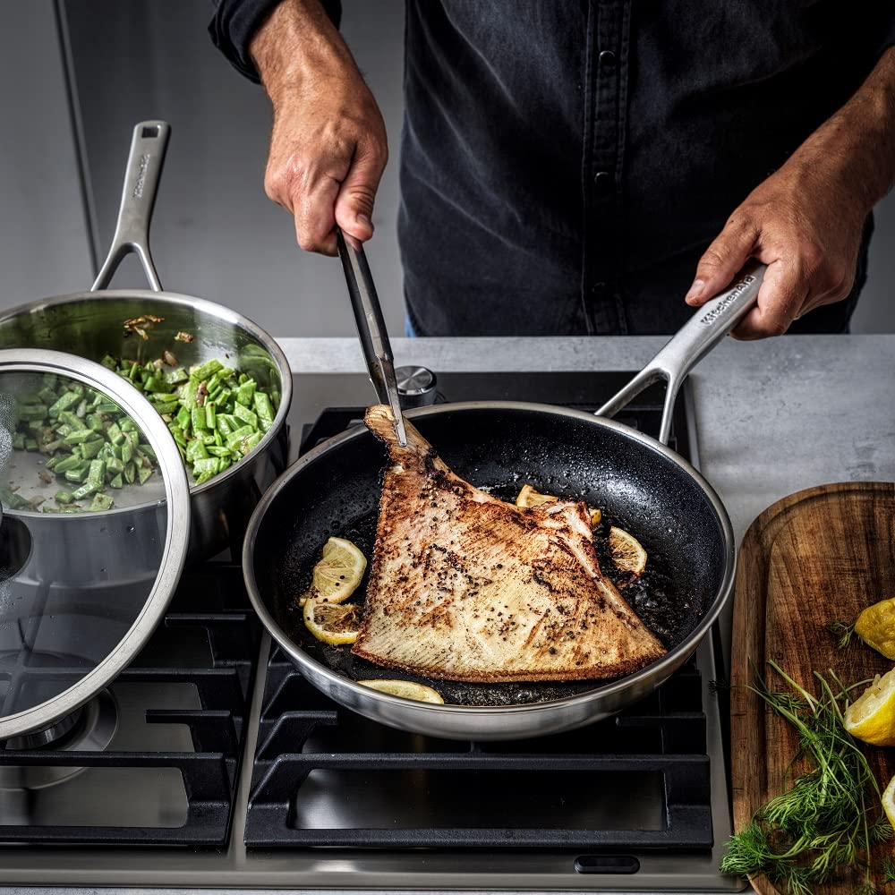 KitchenAid Multi-Ply Stainless Steel Non-Stick 24cm Frying Pan - Silver | Professional Cookware for Sautéing, Frying & Stir-Frying | Induction Compatible & Oven Safe up to 260°C