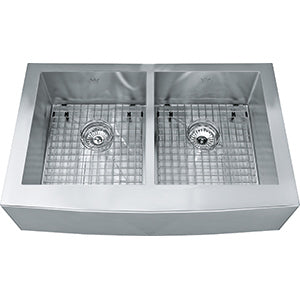 Kindred QDFS31B 2 Bowl Stainless Steel Farmhouse Sink with Apron Front - Perfect for Kitchen Remodeling & Country Style Homes