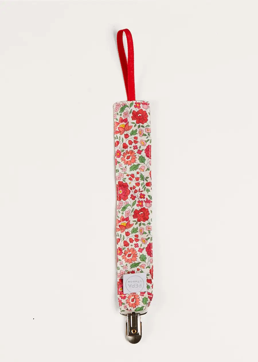 Margot Dummy Clip in Red - Premium Liberty Fabric Baby Pacifier Holder - Perfect for Newborns, Infants & Toddlers - Ideal for Daycare, Travel & Everyday Use