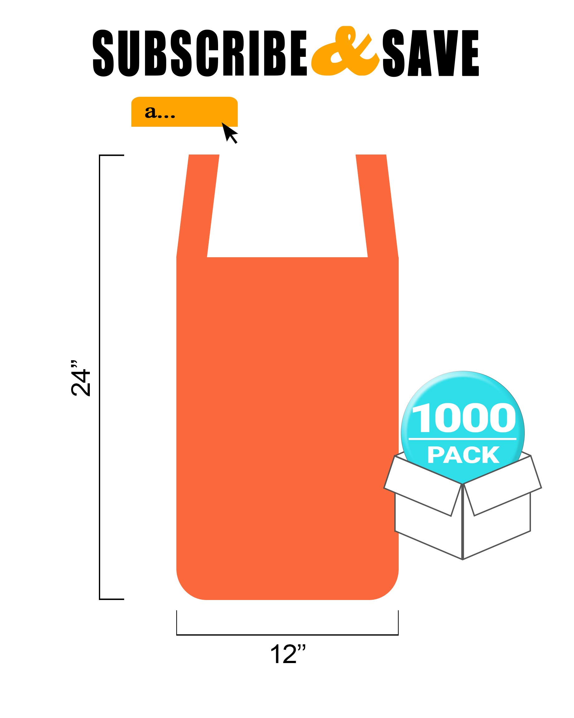 APQ 1000 Pack Orange T-Shirt Bags 12x8x24 Inches - Ultra Thin 0.65 Mil Polyethylene Grocery Bags with Handles for Retail Stores, Restaurants & Supermarkets - Perfect for Shopping, Takeout & Lightweight Carry-Out Needs