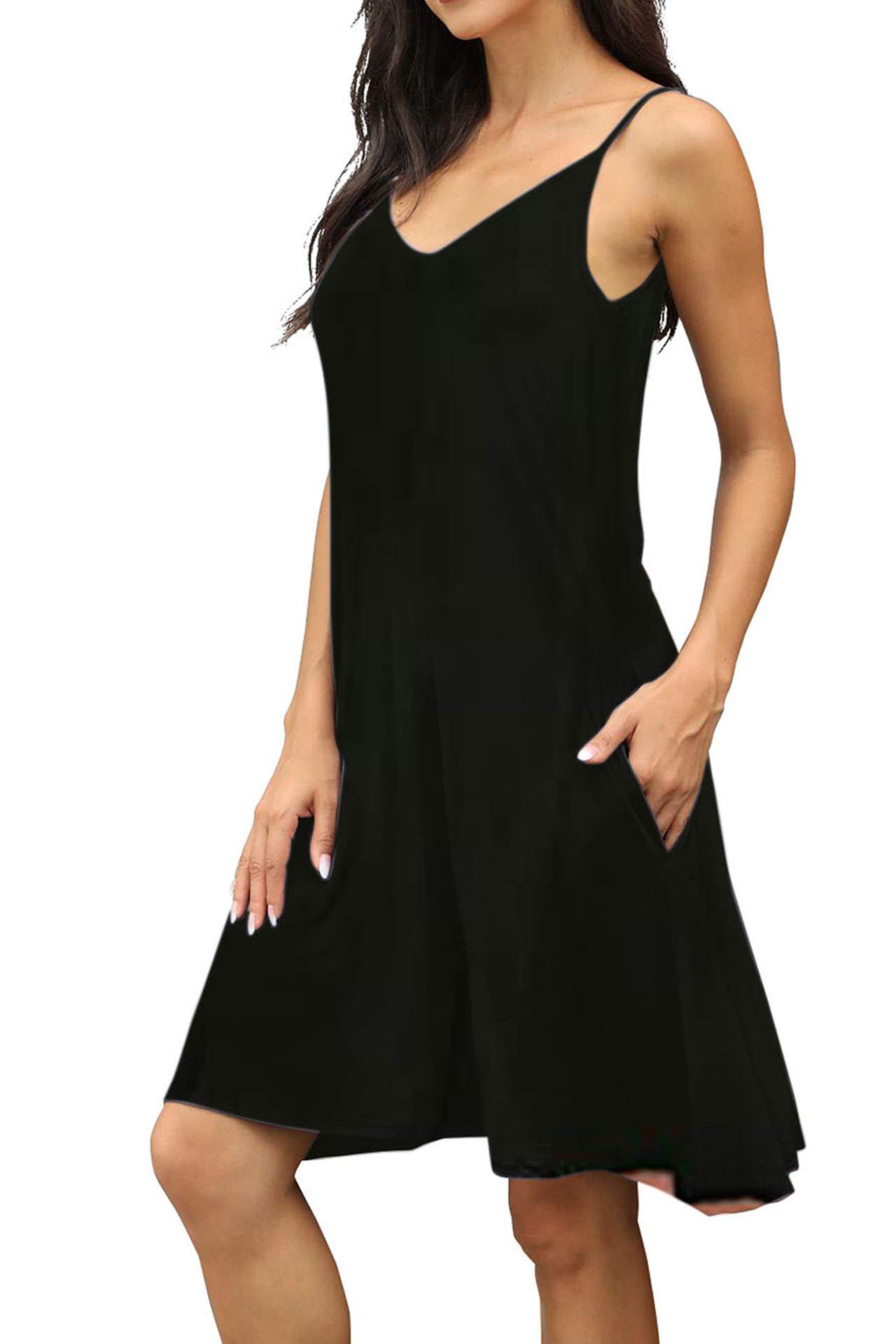 BEUFRI Women's Summer Spaghetti Strap Casual Swing Tank Dress with Pockets - Lightweight Beach Cover Up, Boho Sundress for Vacation, Pool Party & Outdoor Activities