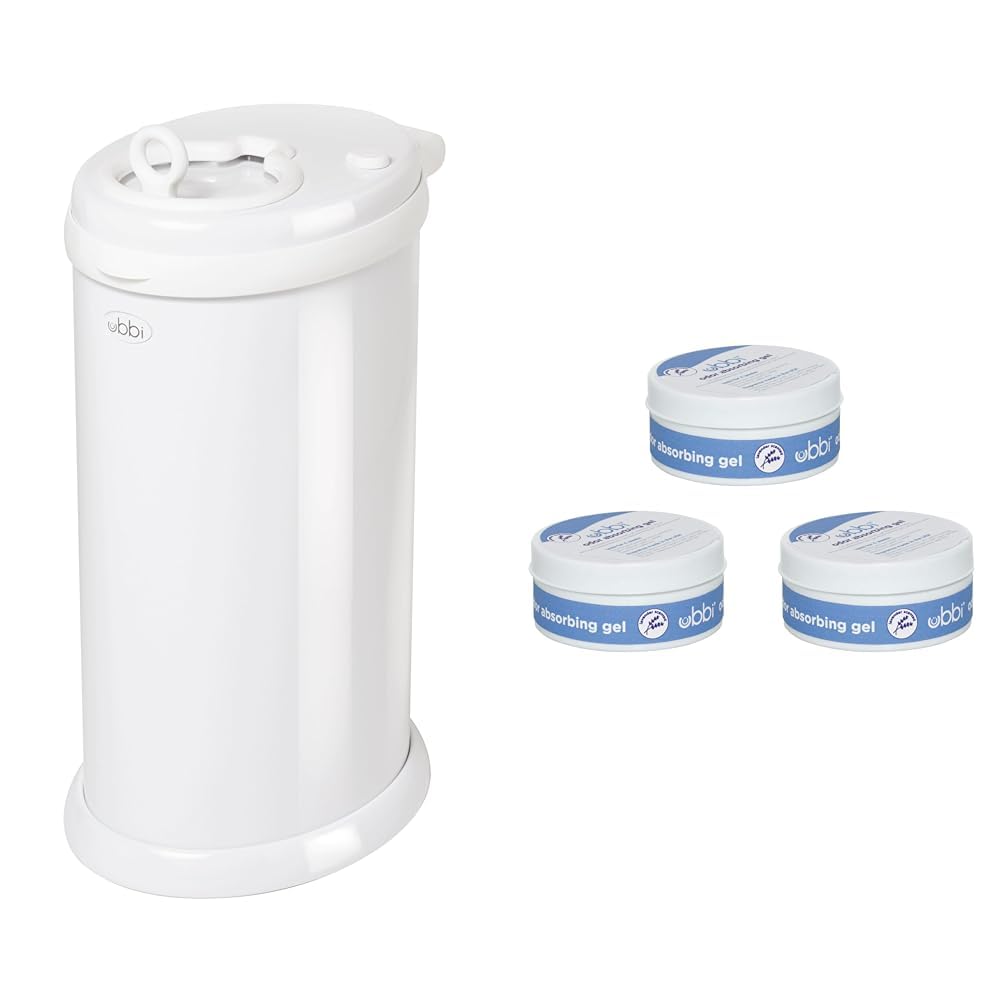Ubbi Steel Diaper Pail with Odor Locking Technology - No Special Bags Needed, Lavender Scented Absorbing Gel Value Pack (3 Count) - Money Saving Baby Nursery Essential for Diaper Odor Control | Perfect for Newborns, Daycares & Eco-Friendly Parents