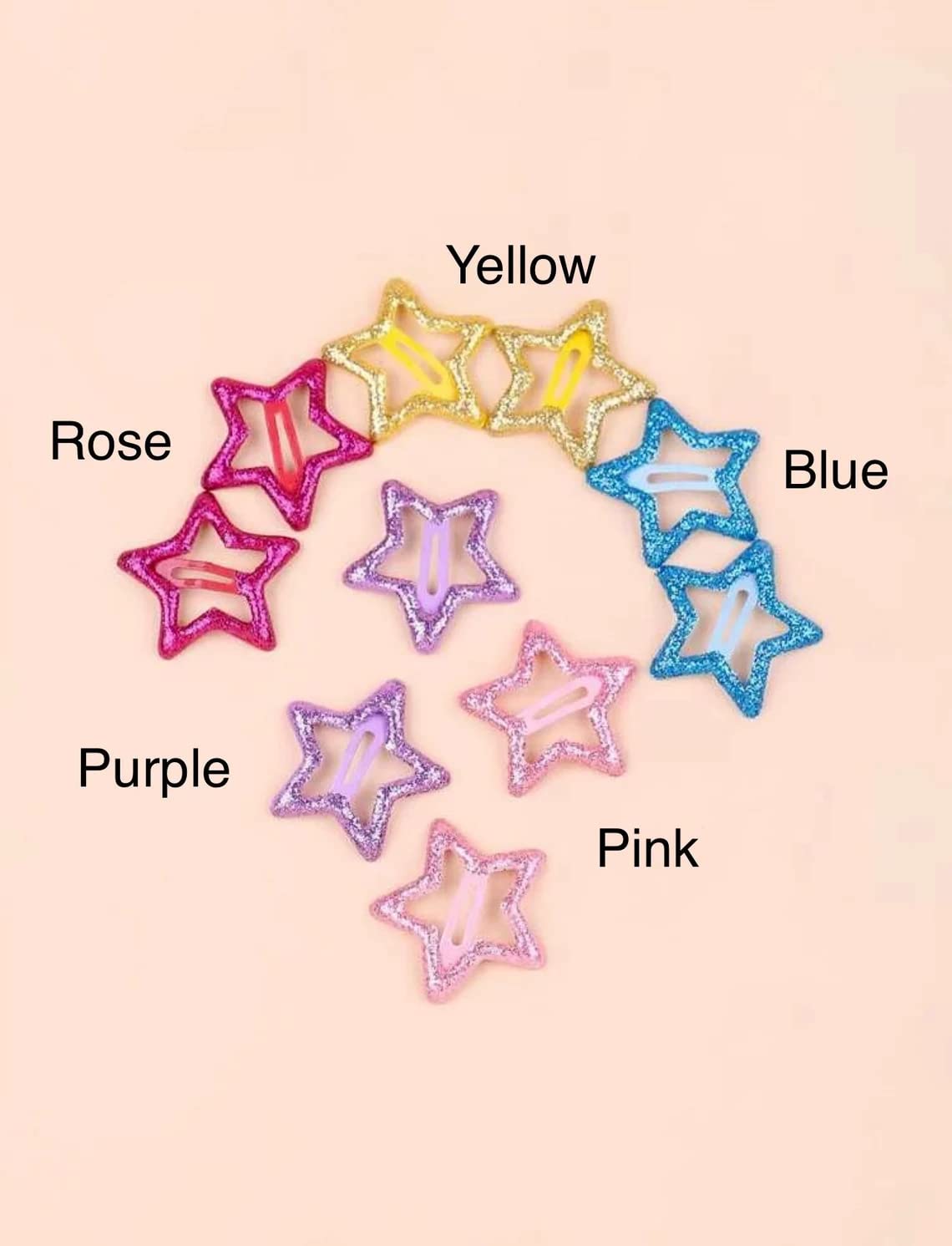 PLUCKET® 10-Piece Multicolor Glitter Star Hair Clips Set - Non-Slip Barrettes & Tic Tac Clips for Baby Girls, Teens & Women - Perfect for School, Parties, Weddings & Daily Hairstyling