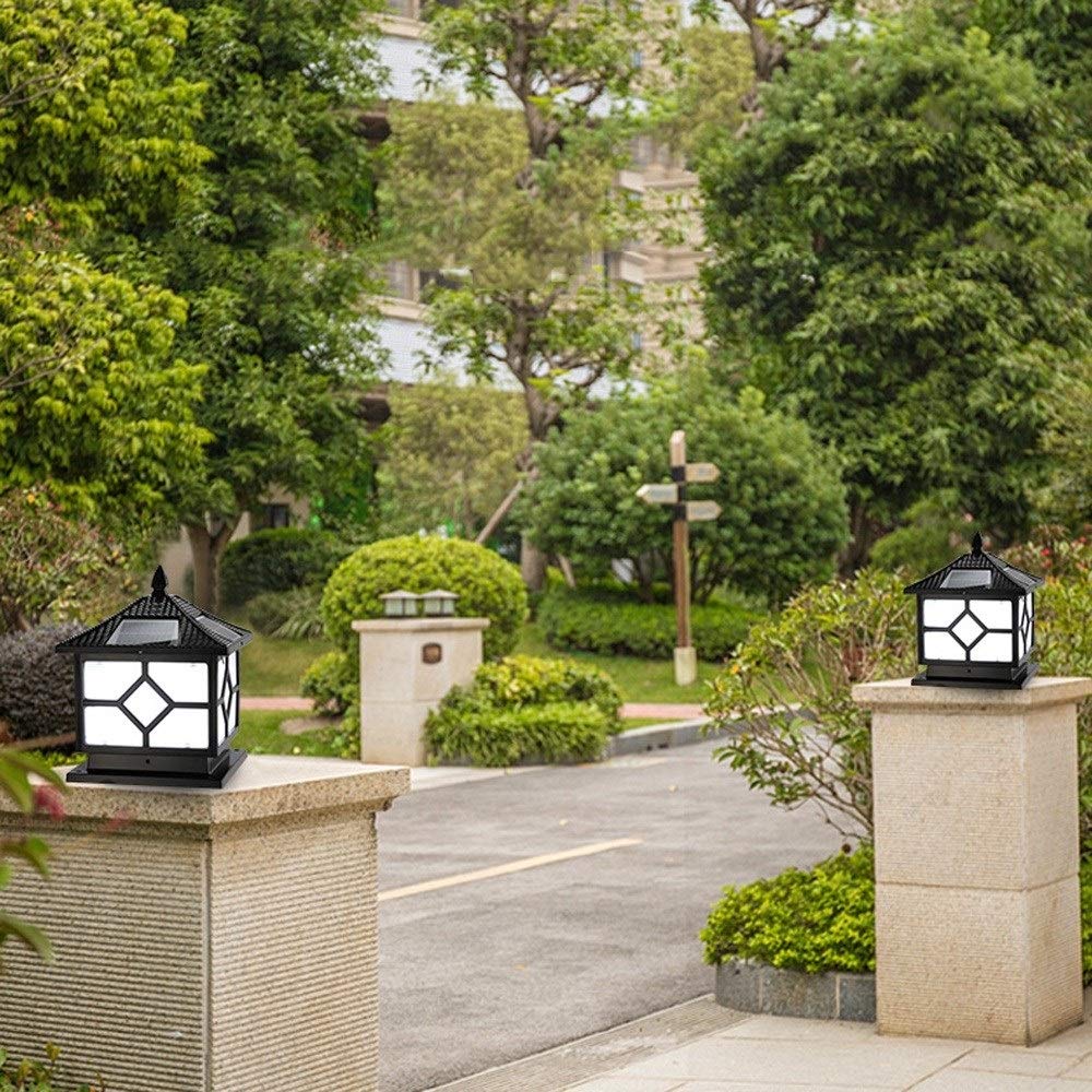 Outdoor Solar LED Column Lamp - Black Aluminum Metal Retro Solar Powered Pillar Light for Garden, Courtyard, Patio, Fence & Deck - Weatherproof Landscape Lighting (30cm Diameter) - Perfect for Pathways, Driveways & Outdoor Entertaining Areas