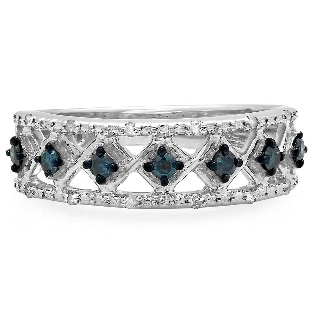 0.30 CTW Round Blue & White Diamond Anniversary Ring - Sterling Silver Wedding Band for Women | Dazzlingrock Collection | Perfect for Engagement, Proposal & Special Occasions