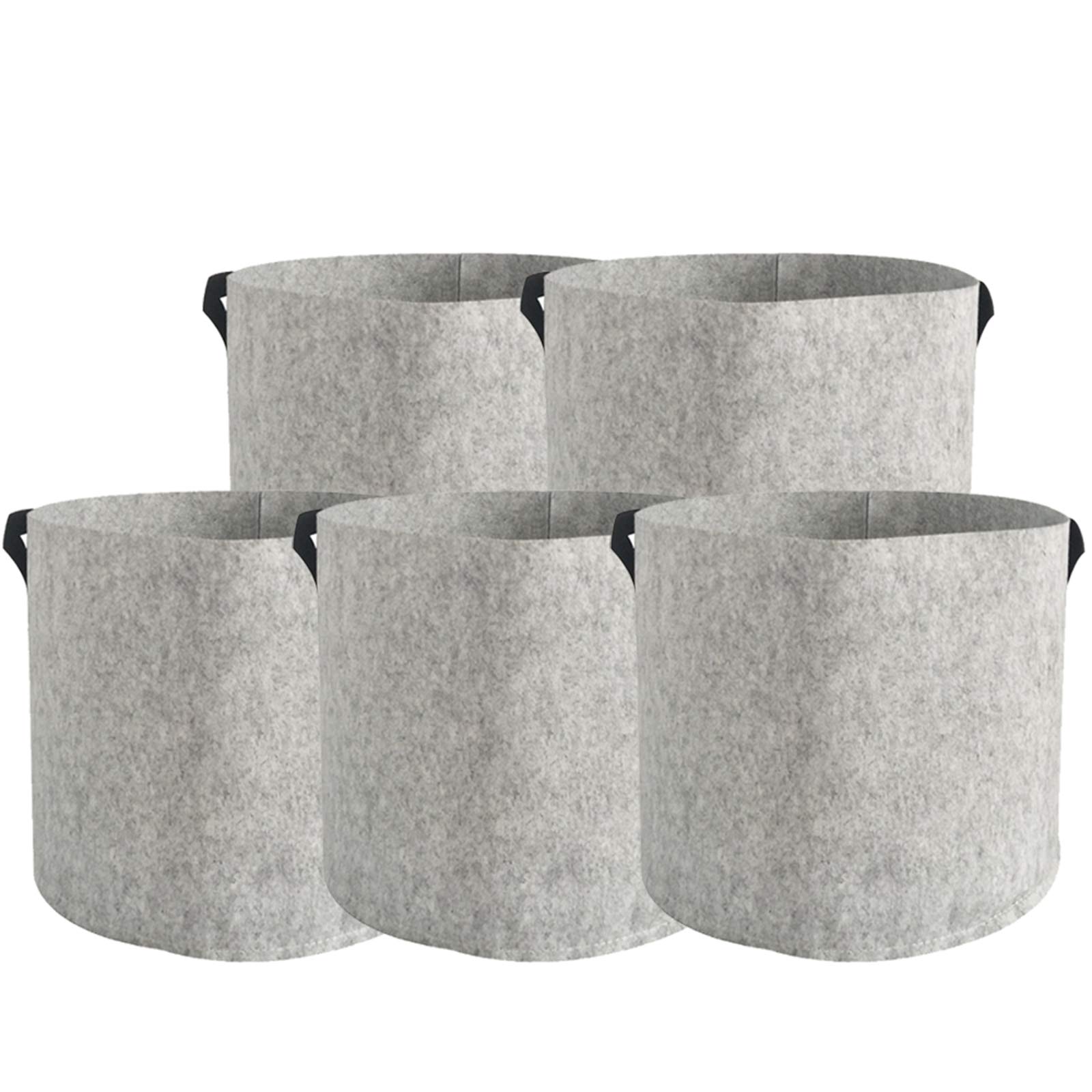 RIYIFER 1-20 Gallon Fabric Grow Bags - 5 Pack Thick 300G Non-Woven Plant Pots with Handles for Vegetables, Potatoes & Indoor Plants (Gray, 7 Gallon) - Perfect for Home Gardening, Balcony Planting & Urban Farming