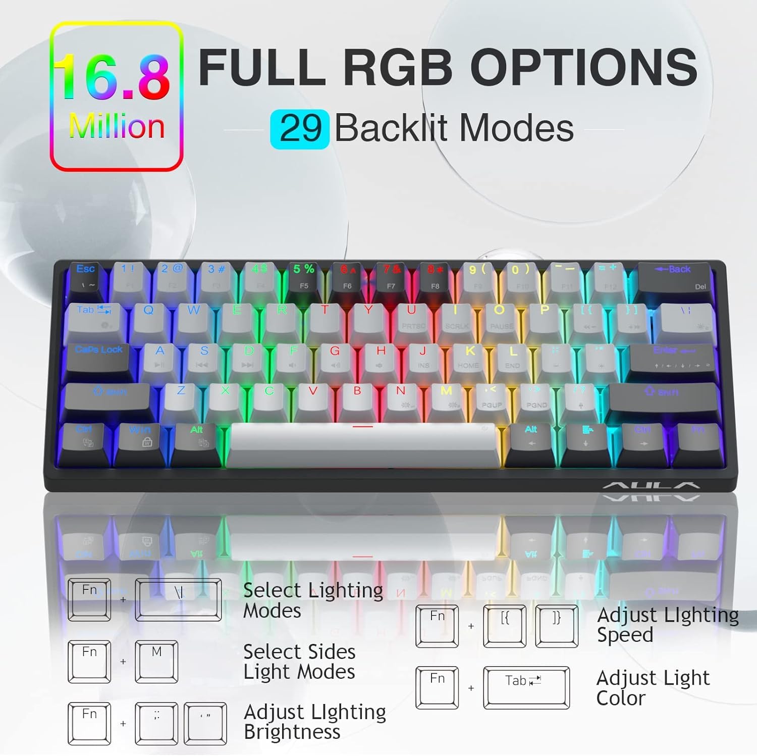 AULA F3261 60% Compact Mechanical Gaming Keyboard - RGB Backlit, Brown Switches, Wired USB for PC, Tablet, PS4, Xbox - Perfect for Esports, Office & Typing