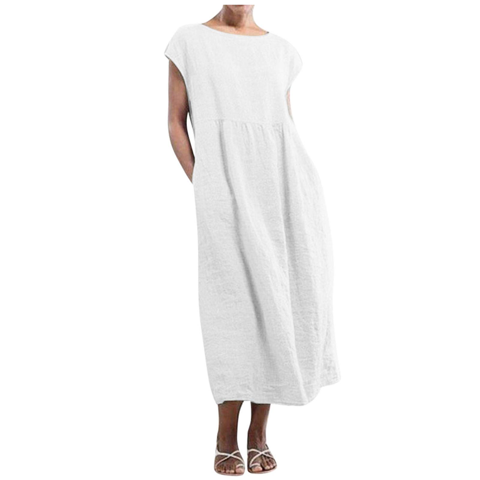 TIFZHADIAO Women's Plus Size Cotton Linen Shirt Dress - Casual Loose Short Sleeve Shift T-Shirt Dress for Summer | Perfect for Beach, Office & Everyday Wear