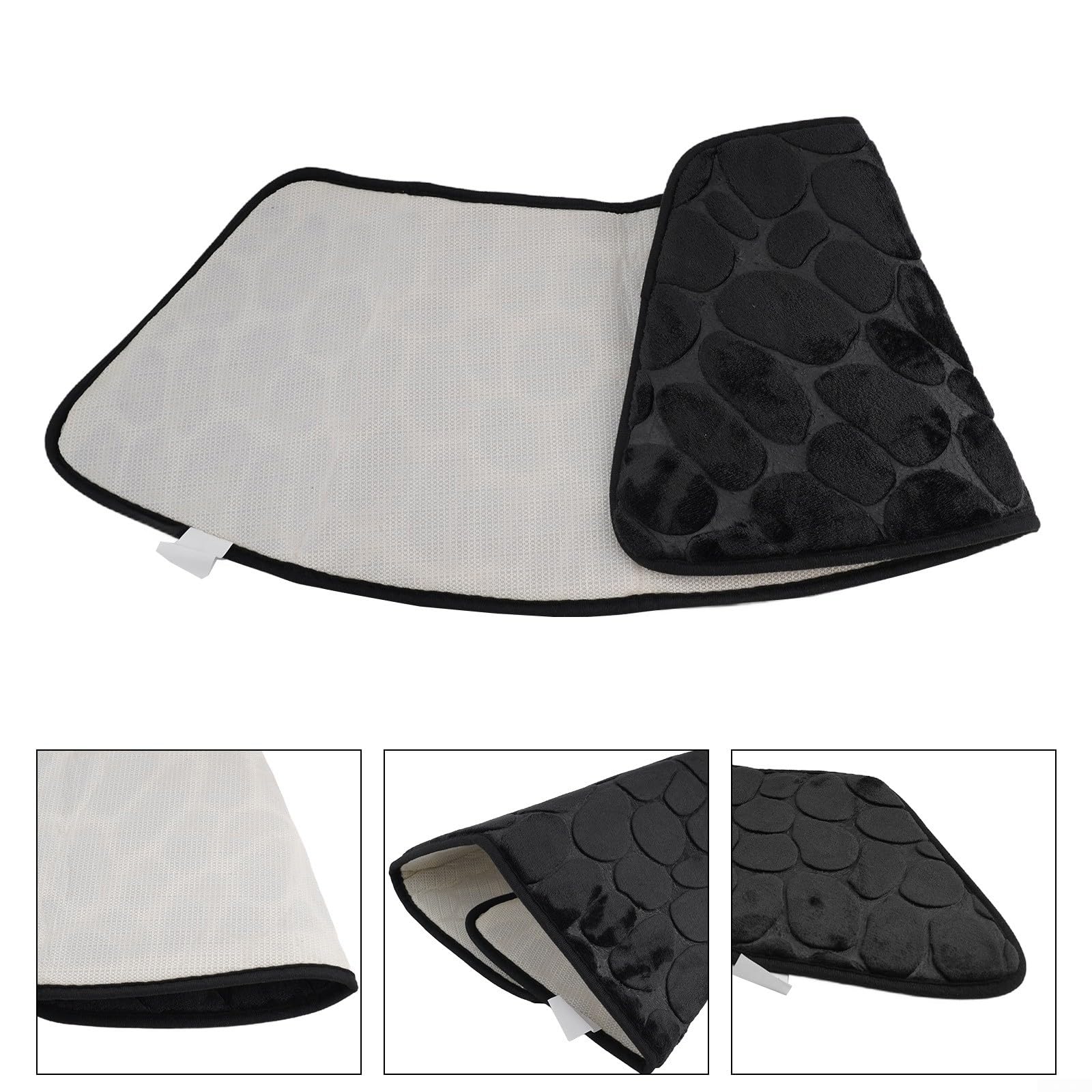Non-Slip Curved Shower Mat with Fanned Design - Washable Bath Tub Floor Carpet for Shower, Laundry Room & Living Room (Black) | Perfect for Bathroom Safety & Home Decor