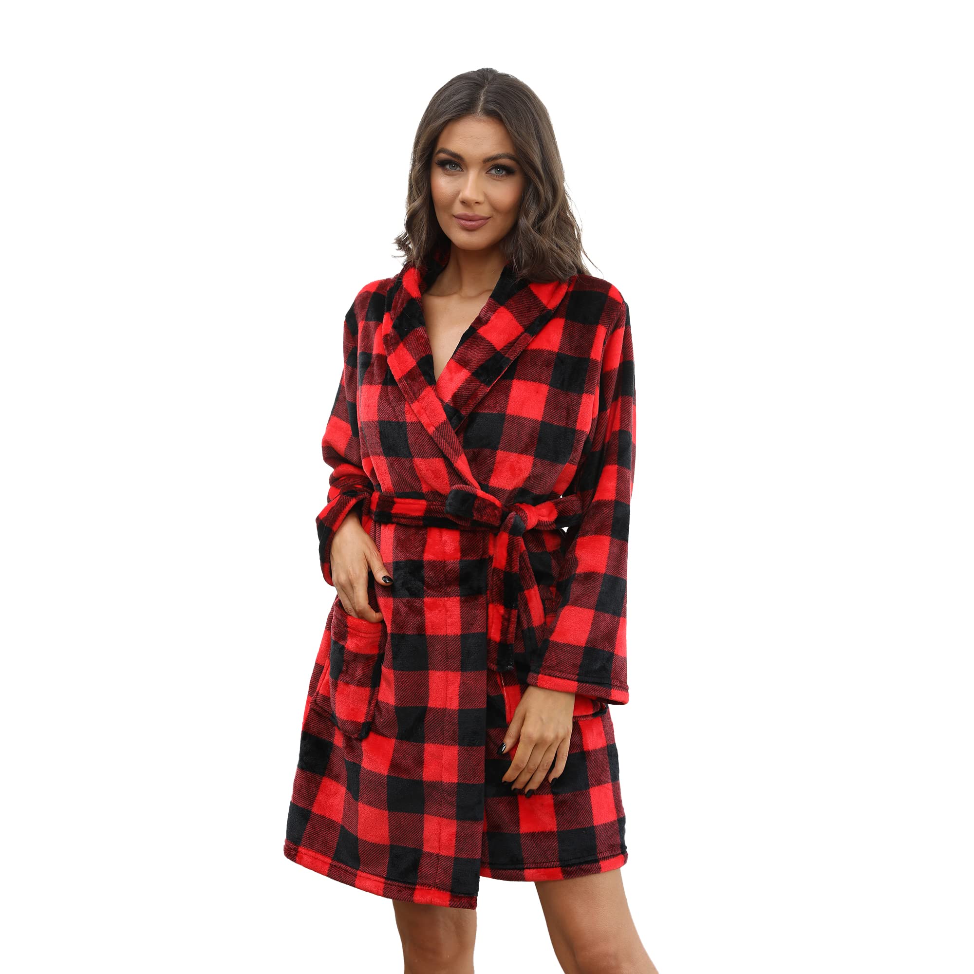 U2SKIIN Women's Hooded Plush Fleece Robe - Soft & Warm Short Bathrobe for Spa, Lounge & Winter Comfort