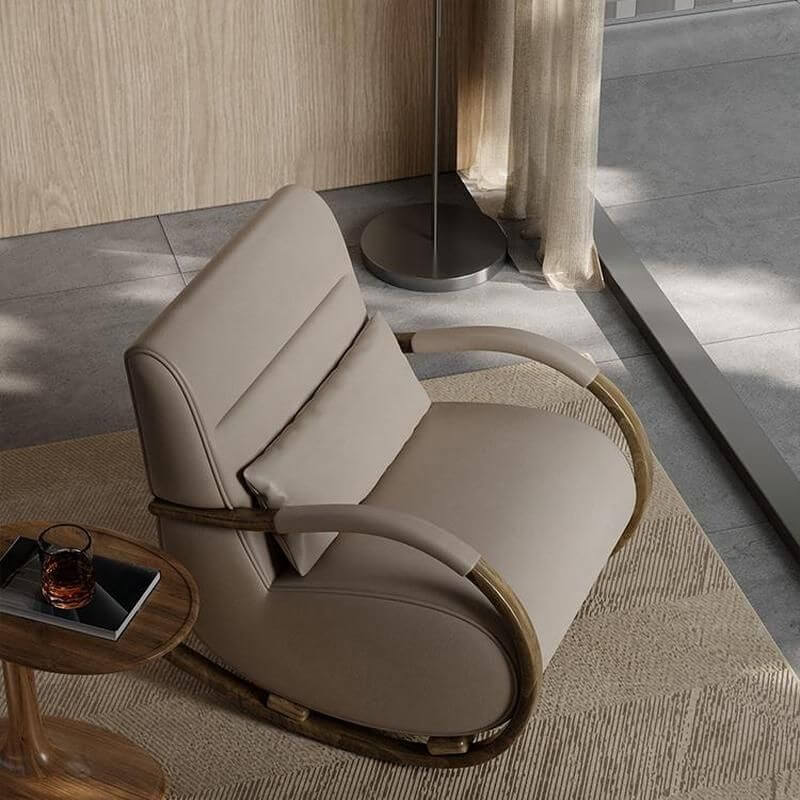 Modern Brown Wood Indoor Rocking Chair with Spindle Back & Water-Resistant Seat - Perfect for Nursery, Living Room & Relaxation