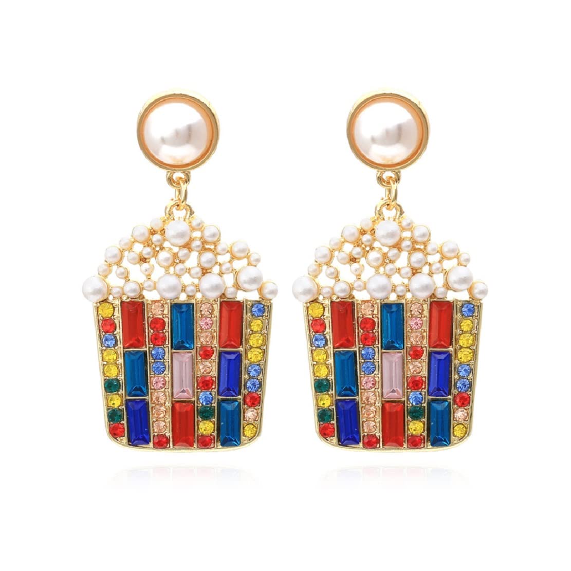 Hypoallergenic Sterling Silver Popcorn Earrings for Women - Cute Food-Themed Dangle Earrings with Pearl Beads | Perfect for Movie Nights, Parties & Casual Wear