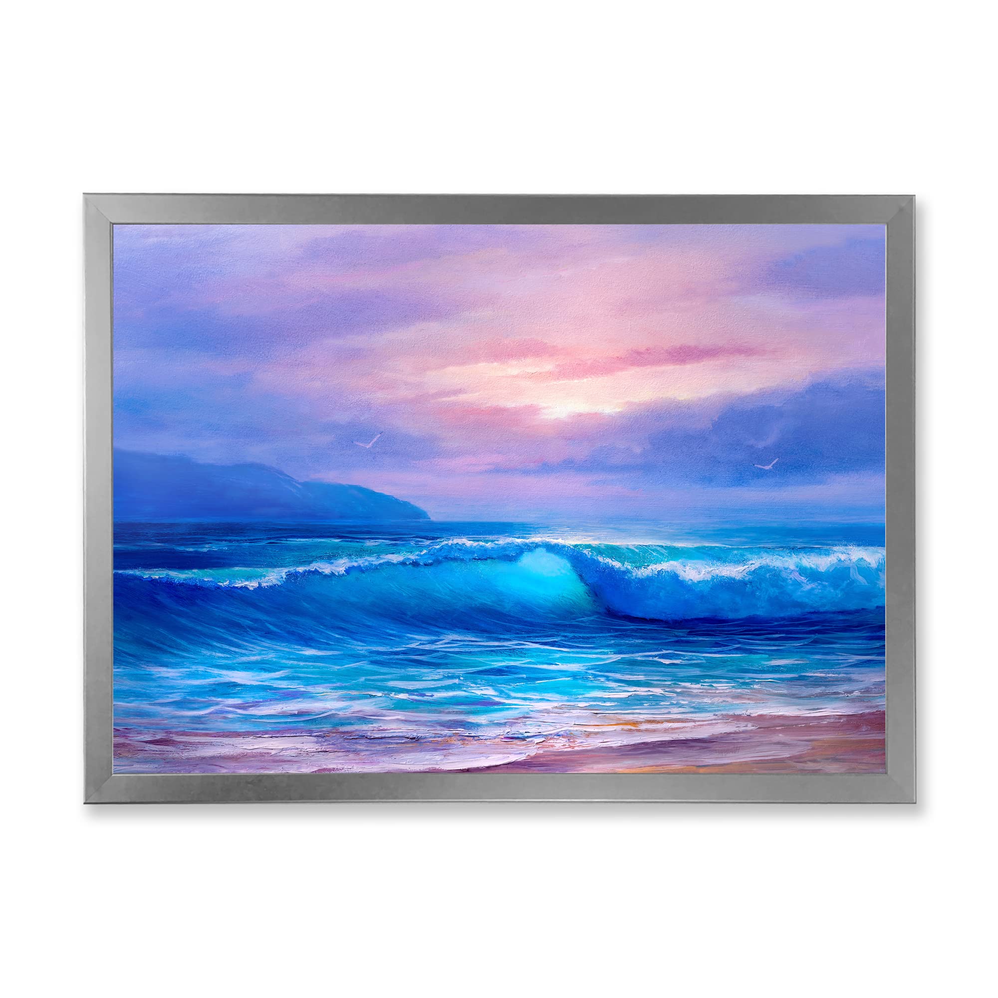 Golden Sunset Over The Sea Coastal Framed Wall Art - Beach Themed Ocean Painting for Living Room, Bedroom & Office Decor | Nautical Home Decor Gift Idea