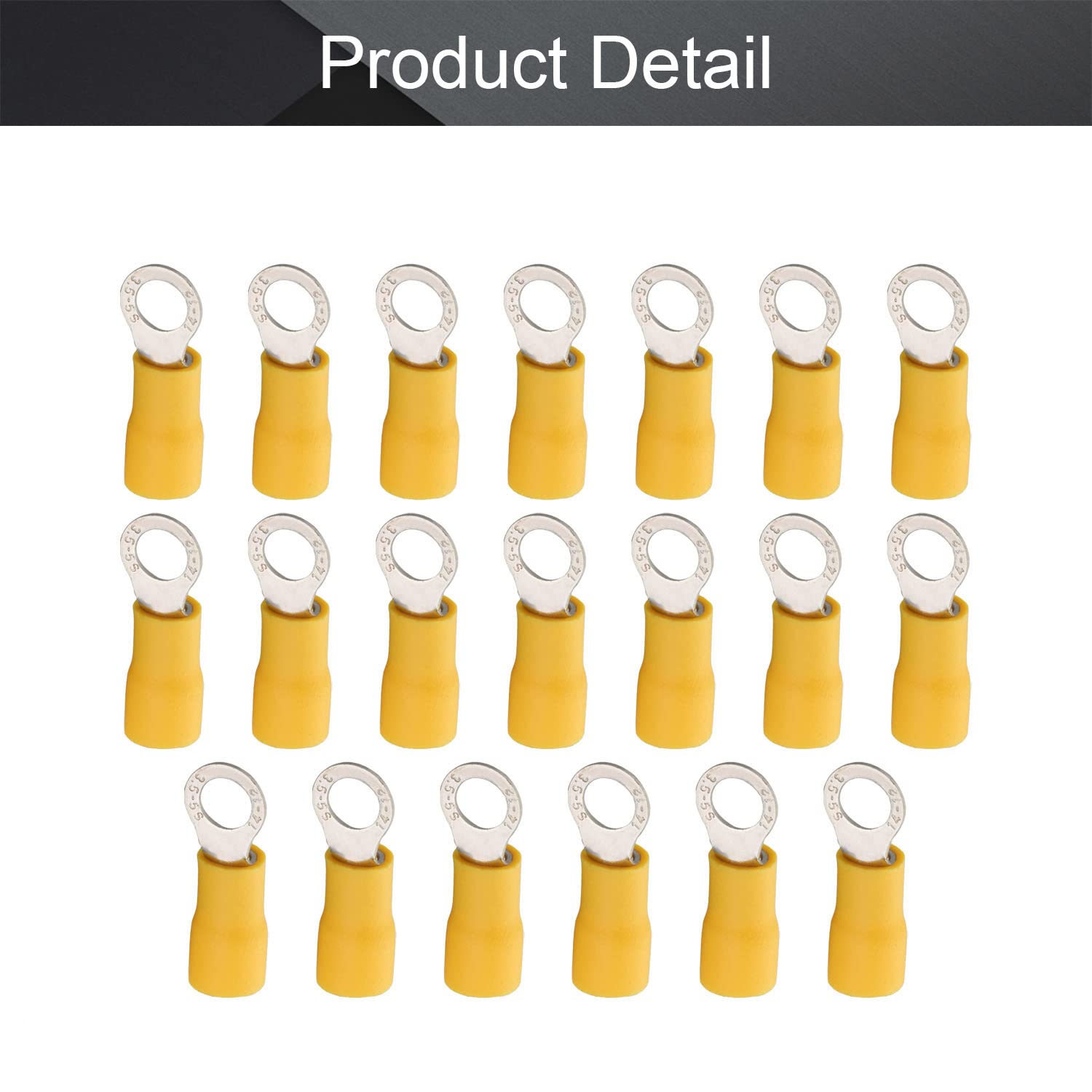 Fielect 500Pcs AWG12-10 M5 Insulated Ring Terminals Connectors - Yellow Electrical Wire Crimp Connectors for Automotive, Marine, and DIY Electrical Projects