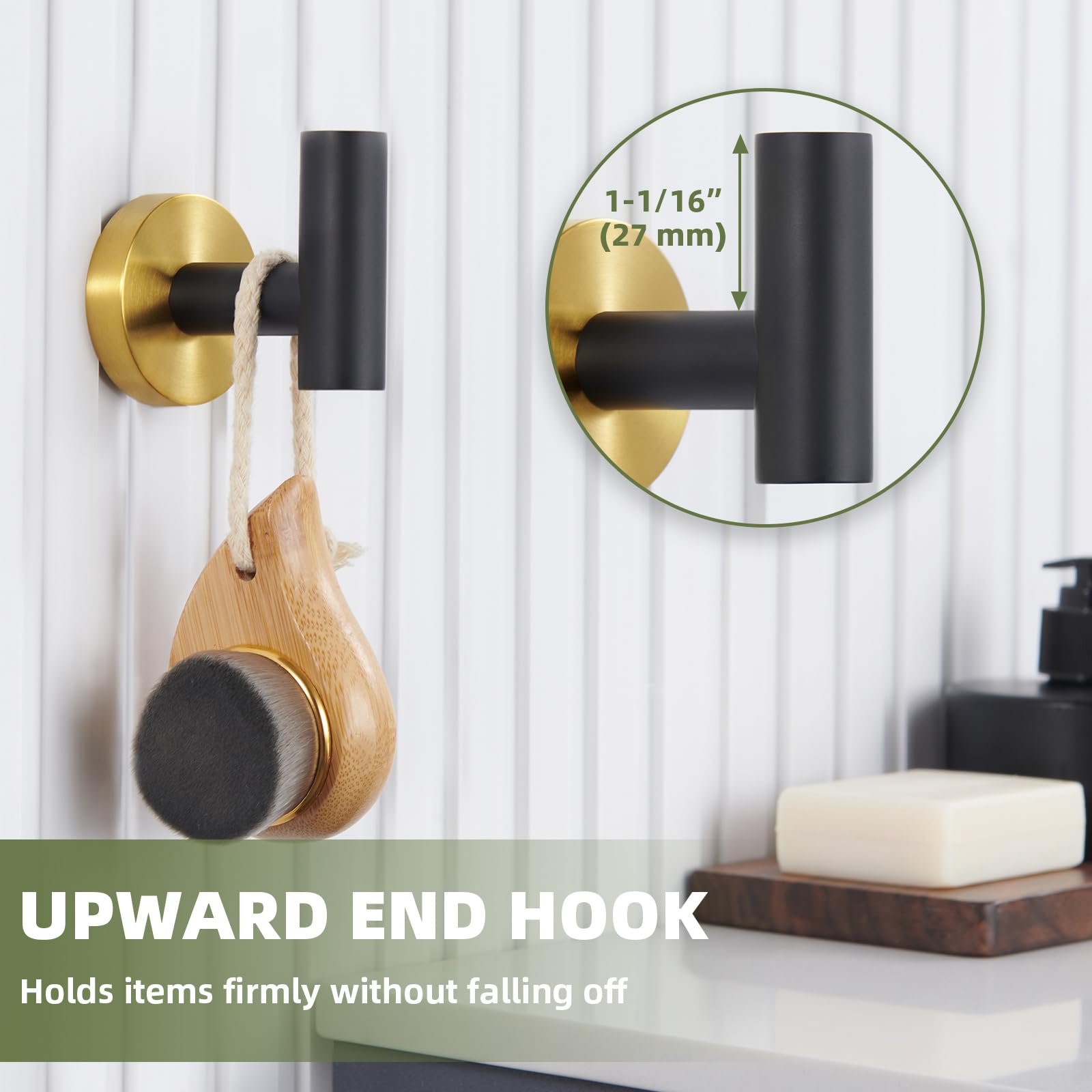 APLusee Black & Gold SUS 304 Stainless Steel Bathroom Towel Hook - Modern Wall Mounted Robe Hook for Home Storage & Organization | Perfect for Bathrooms, Spas, and Luxury Hotels