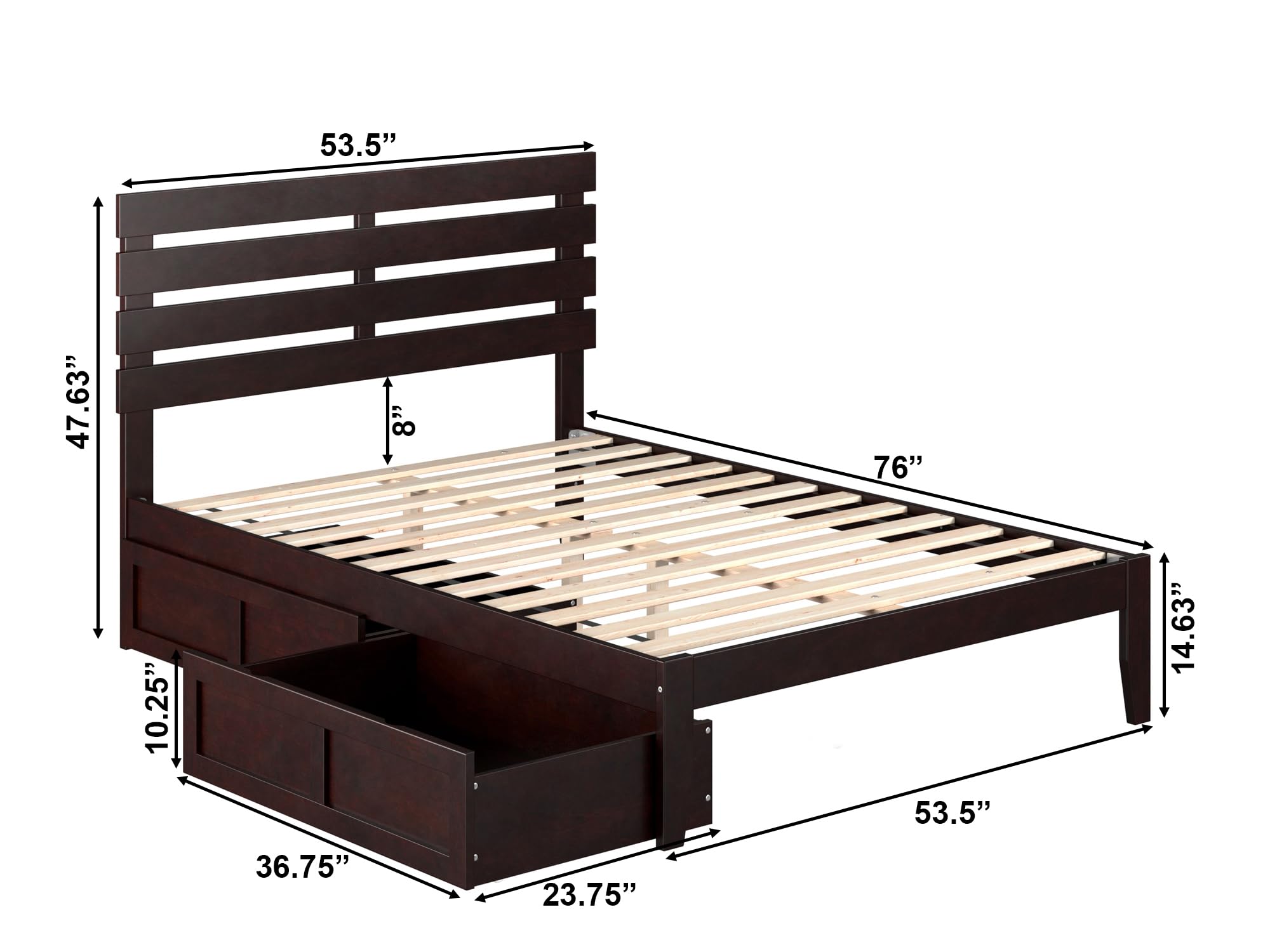 AFI Oxford Full Size Platform Bed Frame with Storage Drawers & USB Charging Station - Espresso Brown Wooden Bed for Small Spaces, Dorm Rooms & Guest Bedrooms