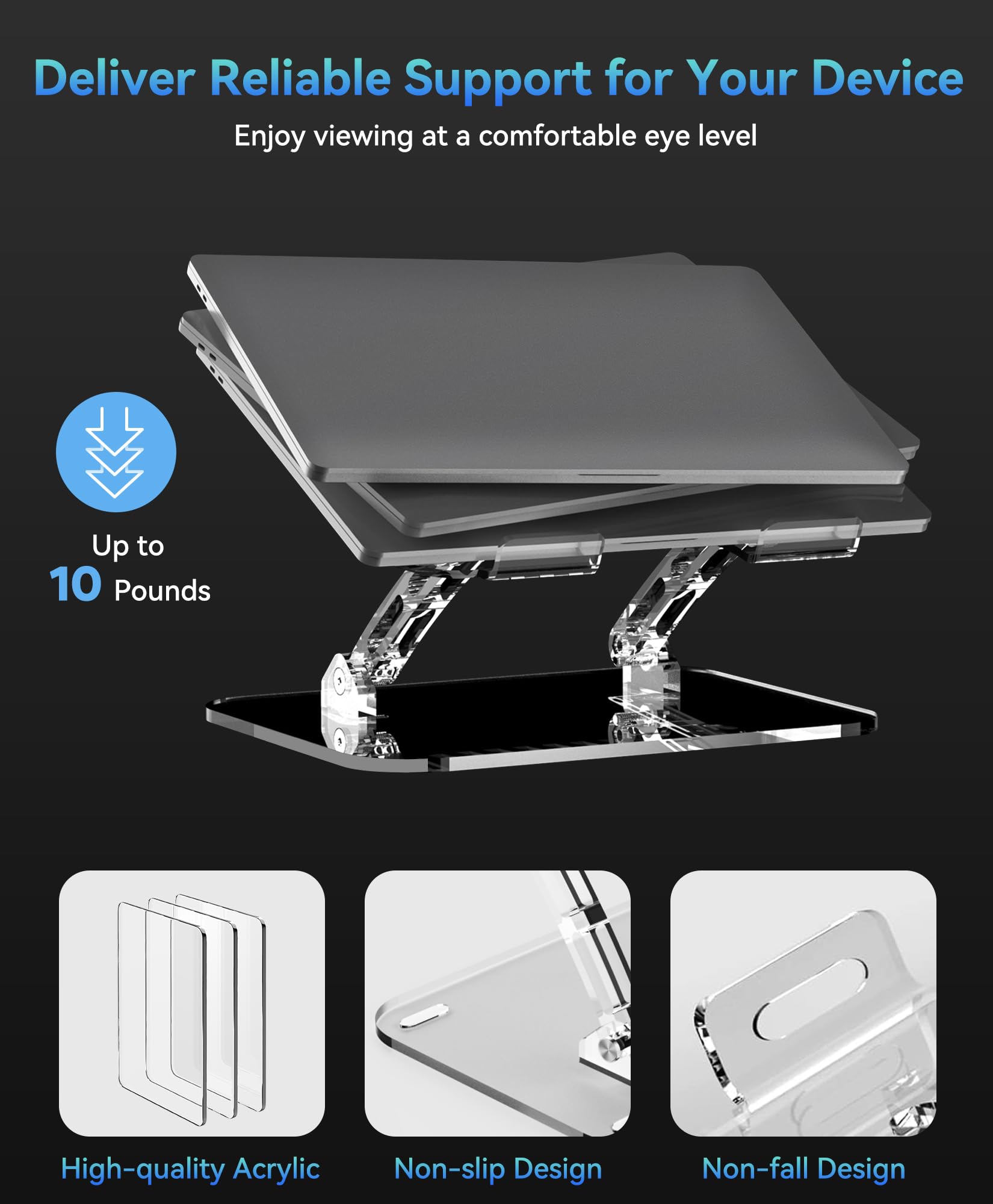 Adjustable & Foldable Laptop Stand - Portable Ergonomic Computer Stand for 10-15.6 Inch Notebooks (MacBook, Dell, HP) - Perfect for Home Office, Gaming & Travel Use