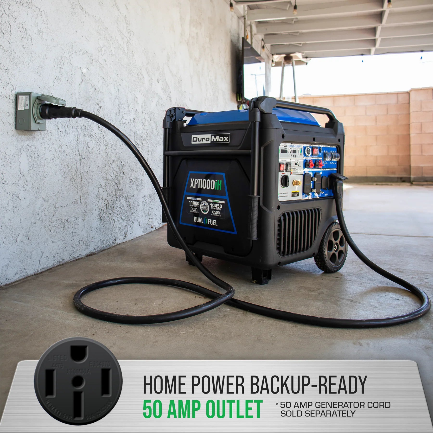 DuroMax XP11000iH 9000W/11000W Dual Fuel Portable Generator - Gas & Propane Powered with Remote Start, Inverter Technology & CO Alert - Ideal for Home Backup Power, Camping, RV Trips and Emergency Use
