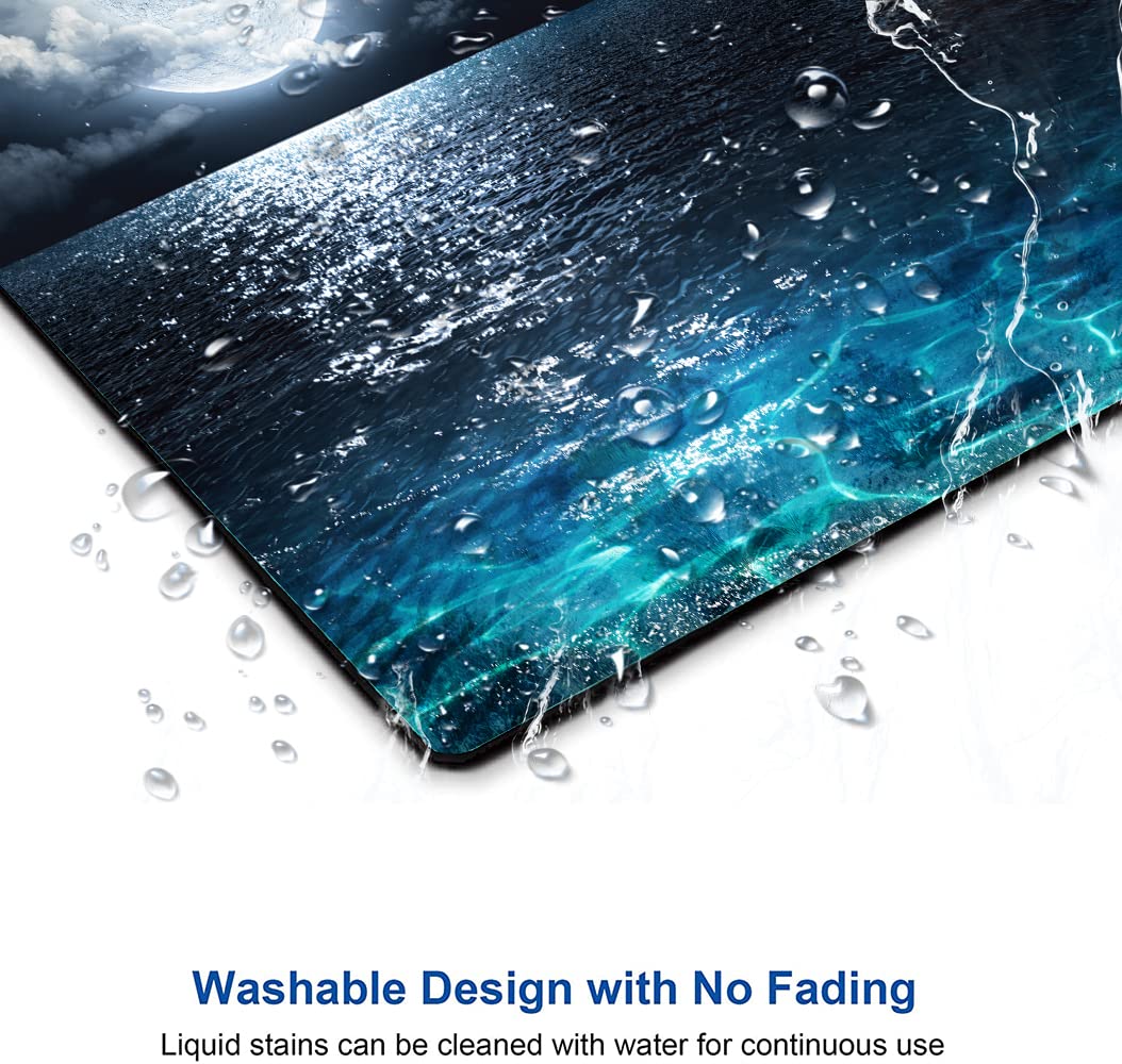 Premium Non-Slip Blue Ocean Moon Mouse Pad - Waterproof Rubber Base Gaming & Office Mouse Mat for Wireless Mouse, Laptop, PC - Perfect for Work, Gaming & Home Office Use