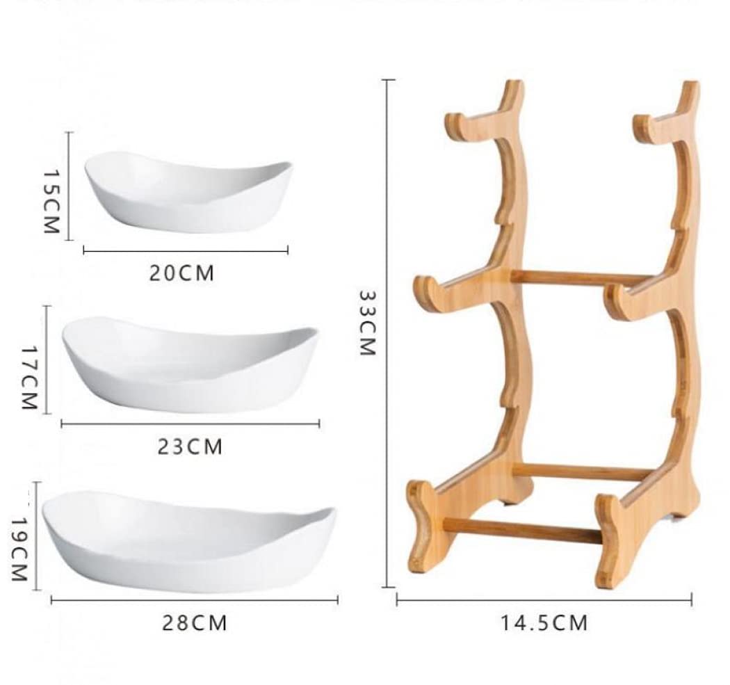 3 Tier Ceramic Fruit Basket for Kitchen Counter - White Porcelain Fruit Bowl Set for Organizing Fruits, Veggies, Snacks, Nuts & Bread - Perfect for Home, Office or Party Serving Tray