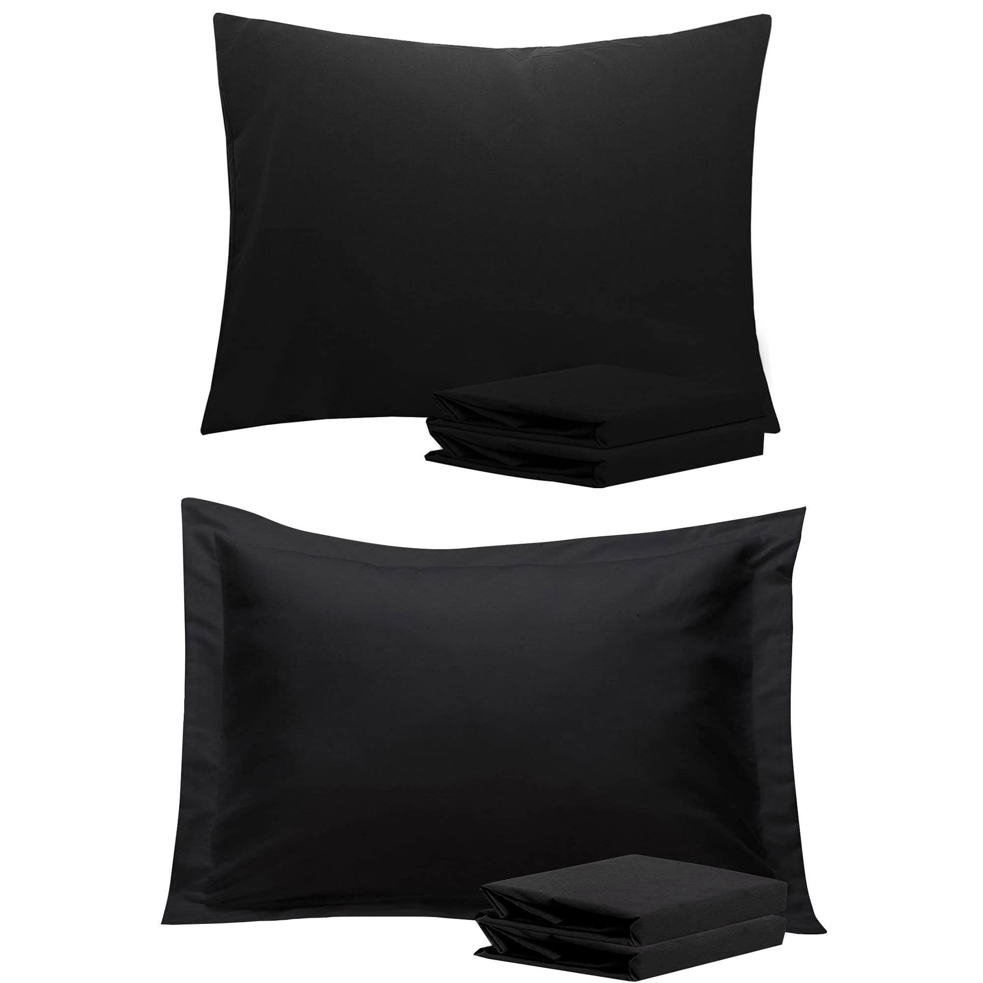 Premium Black Microfiber Pillowcases & Shams - 20x26 Inches Standard Size - Soft Hypoallergenic Bedding Set for Home, Hotel, or Travel Use