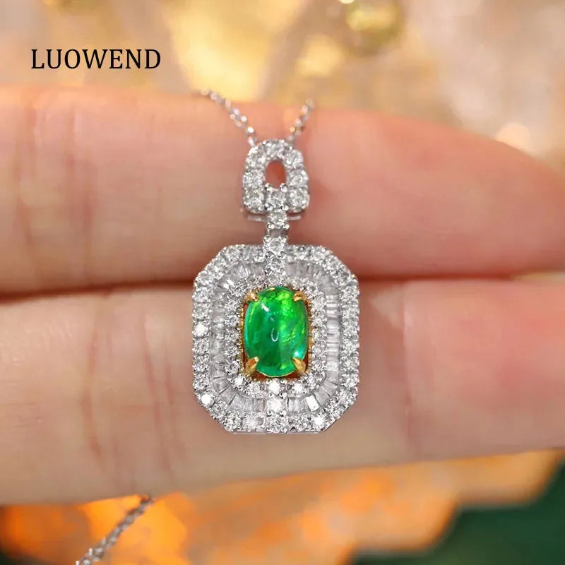 18K White & Yellow Gold Necklace with Real Natural Emerald & Diamond Gemstones | Luxury Women's Jewelry for Parties, Weddings & Special Occasions
