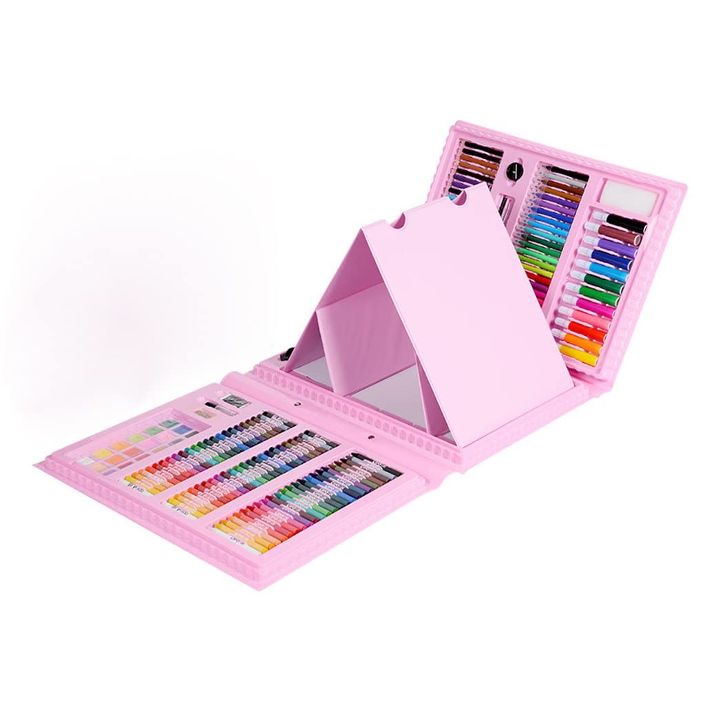 WALNUTA 176-Piece Deluxe Art Set with Built-in Easel - Includes Crayons, Paint Brushes & Markers for Kids - Perfect Birthday Gift & Painting Supplies (Pink) - Ideal for Home, School & Creative Play
