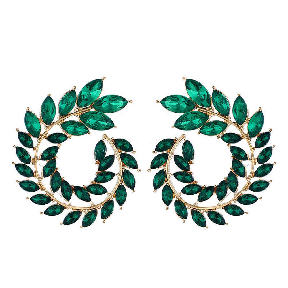 Antique Gold Tone Vintage Art Deco Style Green Imitation Emerald Rhinestone Hoop Earrings for Wedding, Bridal, Prom, and Evening Party