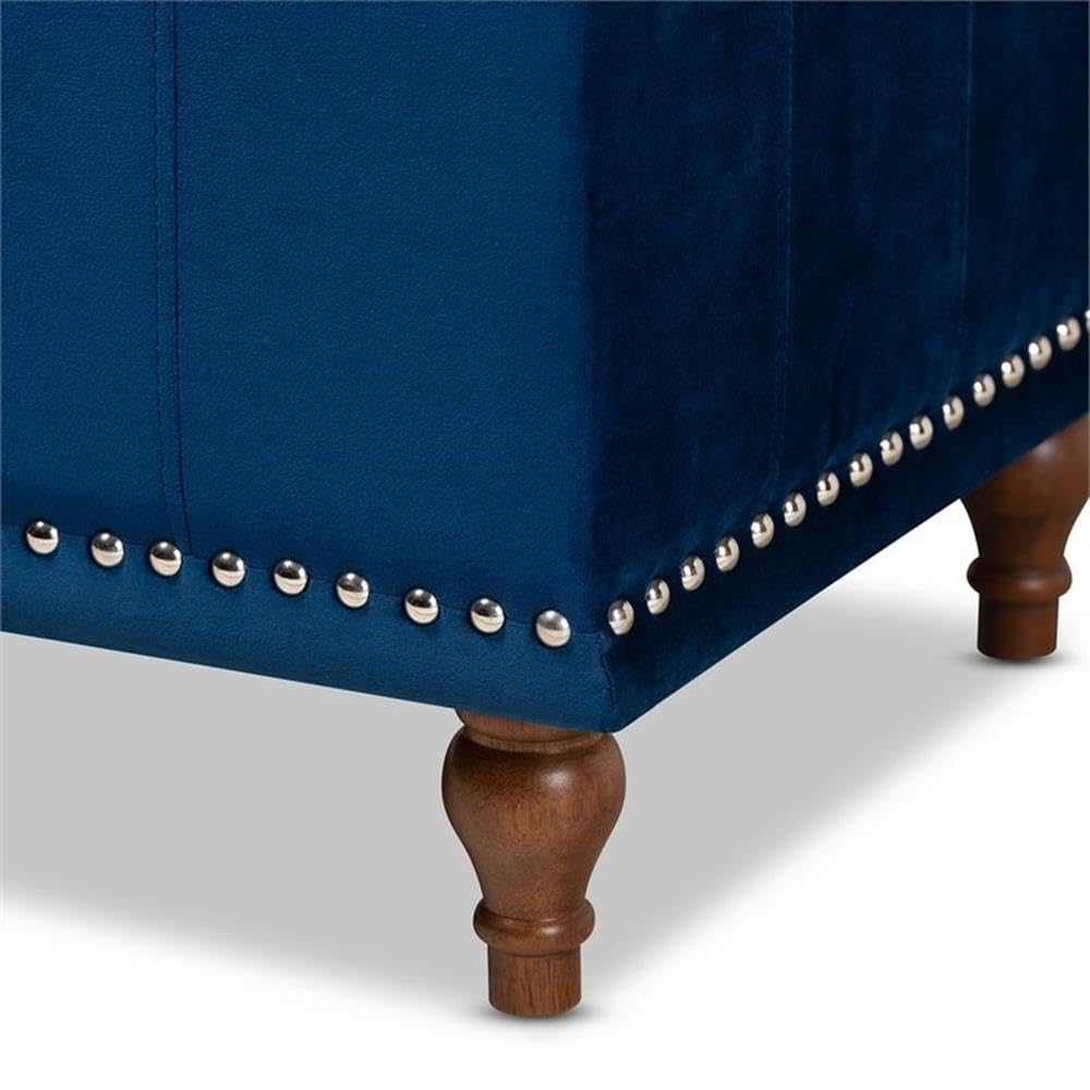 BOWERY HILL Navy Blue Velvet Upholstered Storage Ottoman Bench with Tufted Design - Stylish Footrest, Seat & Hidden Storage for Living Room, Bedroom & Entryway