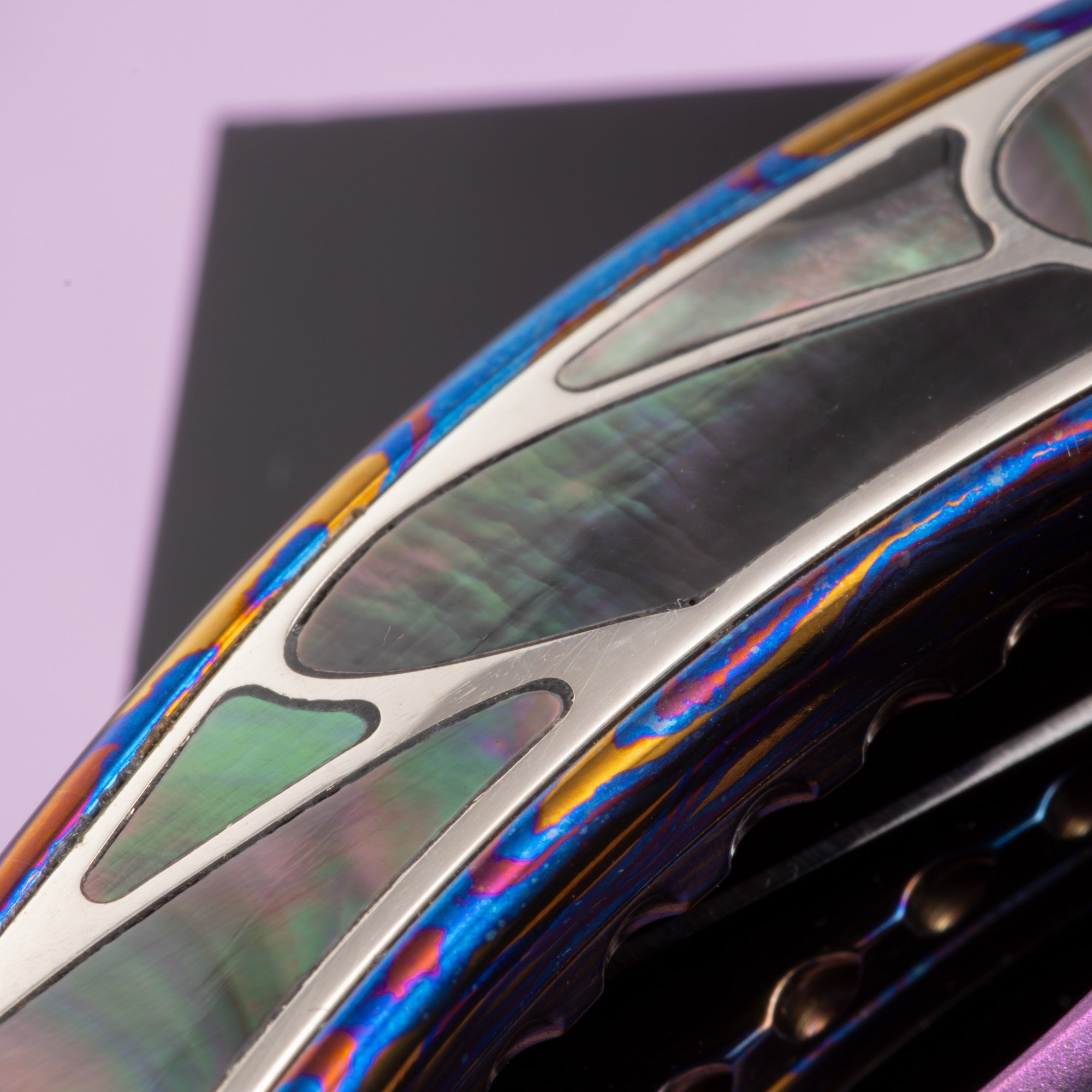 Premium KATSU KINGFISHER TBS Folding Knife - Handcrafted Copper Damascus Steel Blade with Timascus Handle & Black Mother-of-Pearl Inlays - Limited Edition Lockback Pocket Knife for Collectors, Outdoor Enthusiasts, and Everyday Carry (EDC)