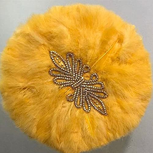 Custom Yellow African Wedding Feather Fan with Stones - Handmade Bride Handheld Photo Prop - 4-Feather Dance Fan for Wedding Favors & Ceremonies | Perfect for Bridal Shower, Cultural Events & Photo Shoots