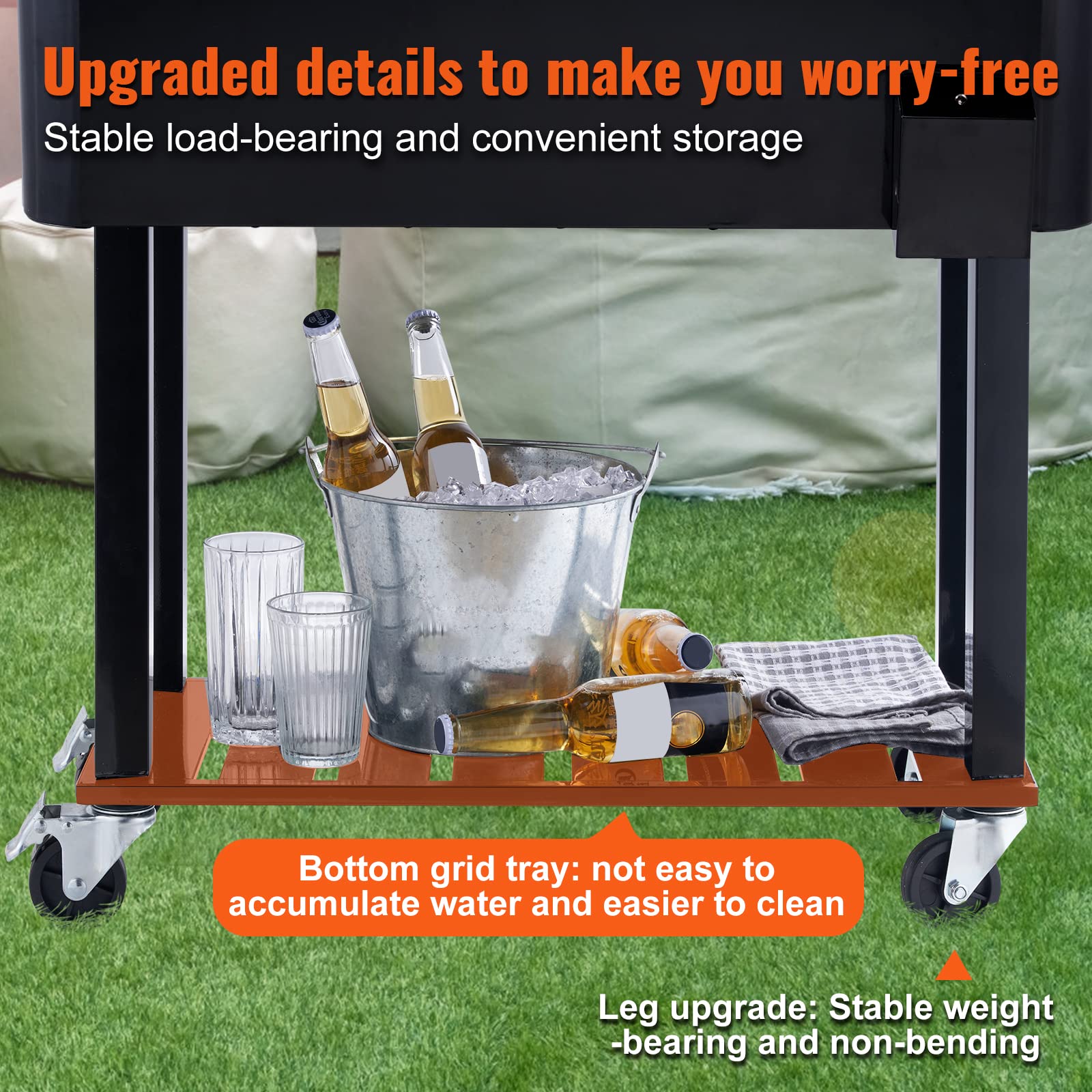 VEVOR 80 Quart Rolling Ice Chest Cooler Cart with Wheels - Portable Drink Cooler for Beverages, Beer & Wine - Outdoor Bar Cooler with Bottle Opener & Handles - Perfect for Patio, Backyard, BBQ, Pool Party & Tailgating - Black