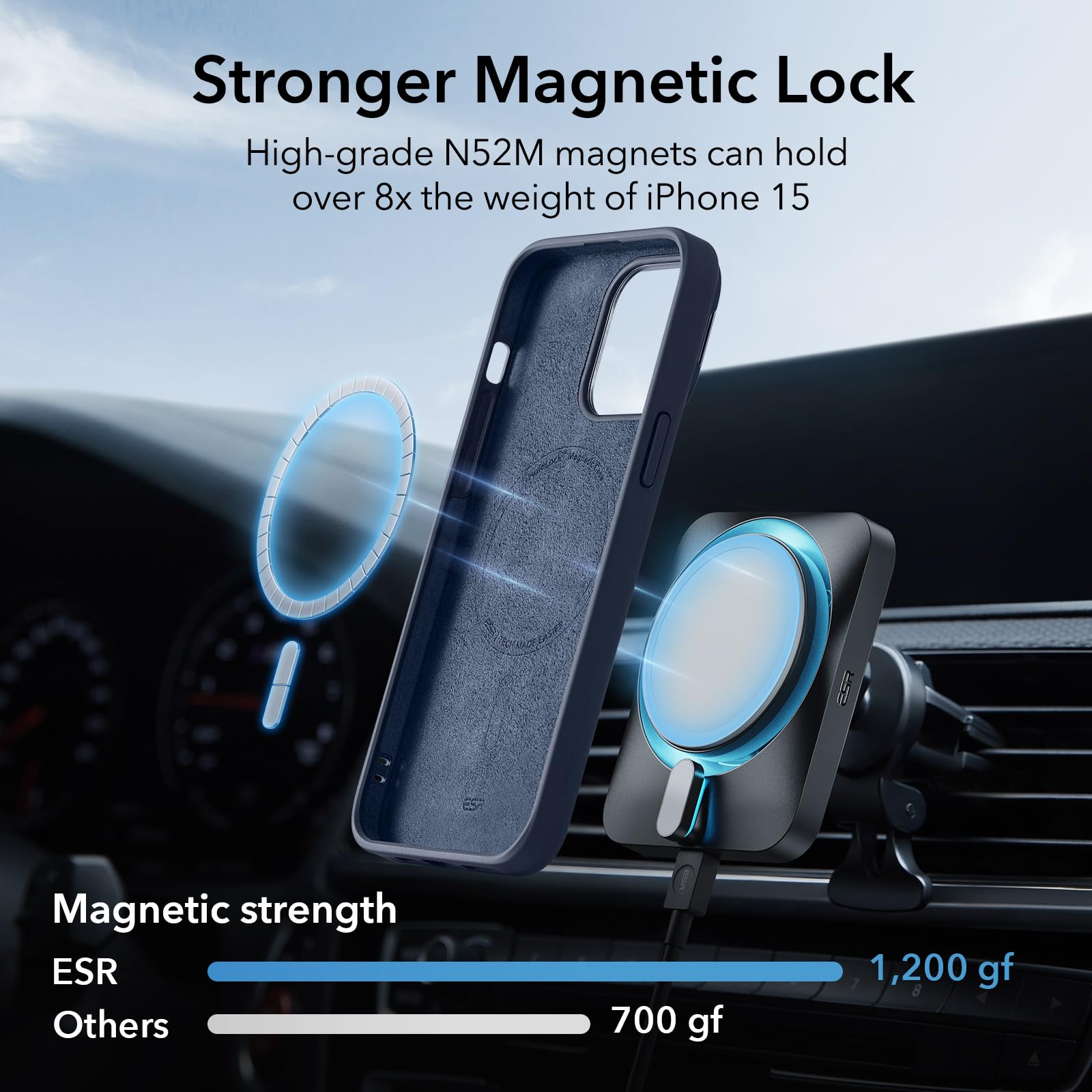 ESR MagSafe Silicone Case for iPhone 15 Plus with Stand | Military-Grade Protection & Built-in Camera Stash | Magnetic Phone Cover in Dark Blue (Cloud Series) | Perfect for Work, Travel & Daily Use
